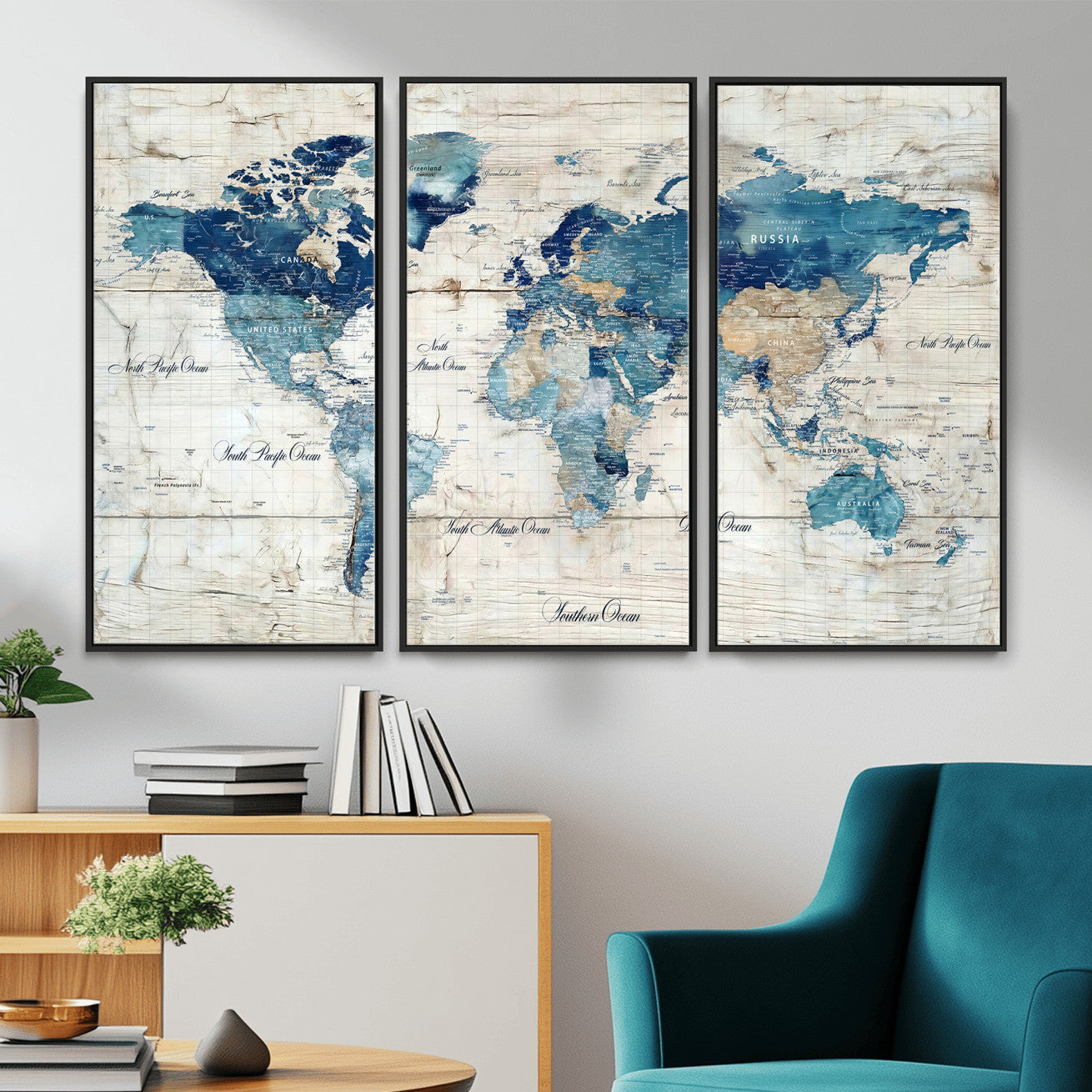 86799232-MGV-CV-36X24 - Watercolor World Map Canvas Wall Art Print – Abstract Colorful Travel Wall Decor