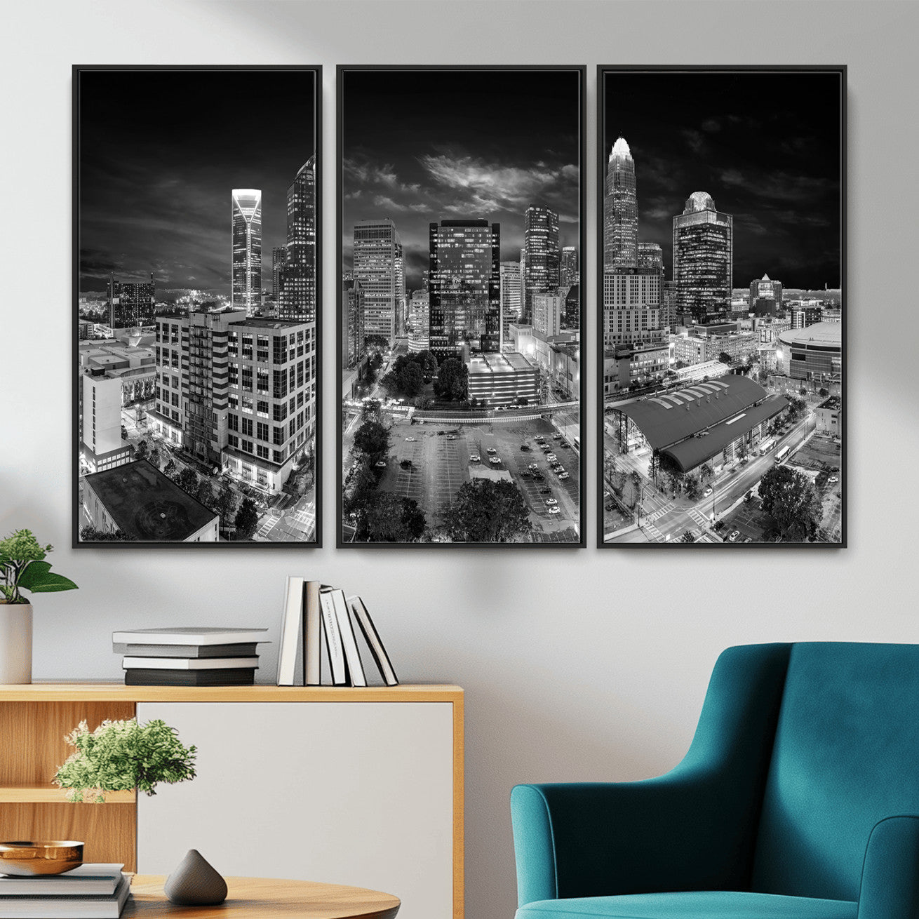 60105075-MGV-CV-36X24 - Charlotte Skyline Canvas Wall Art Print – North Carolina Cityscape Photography Print