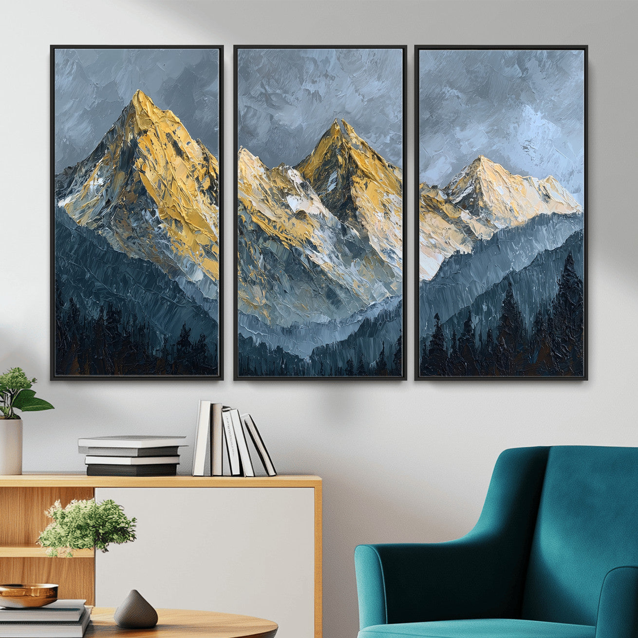 50821961-MGV-CV-48X32-3P - Abstract Mountain Wall Art Canvas Print Modern Landscape Painting Print