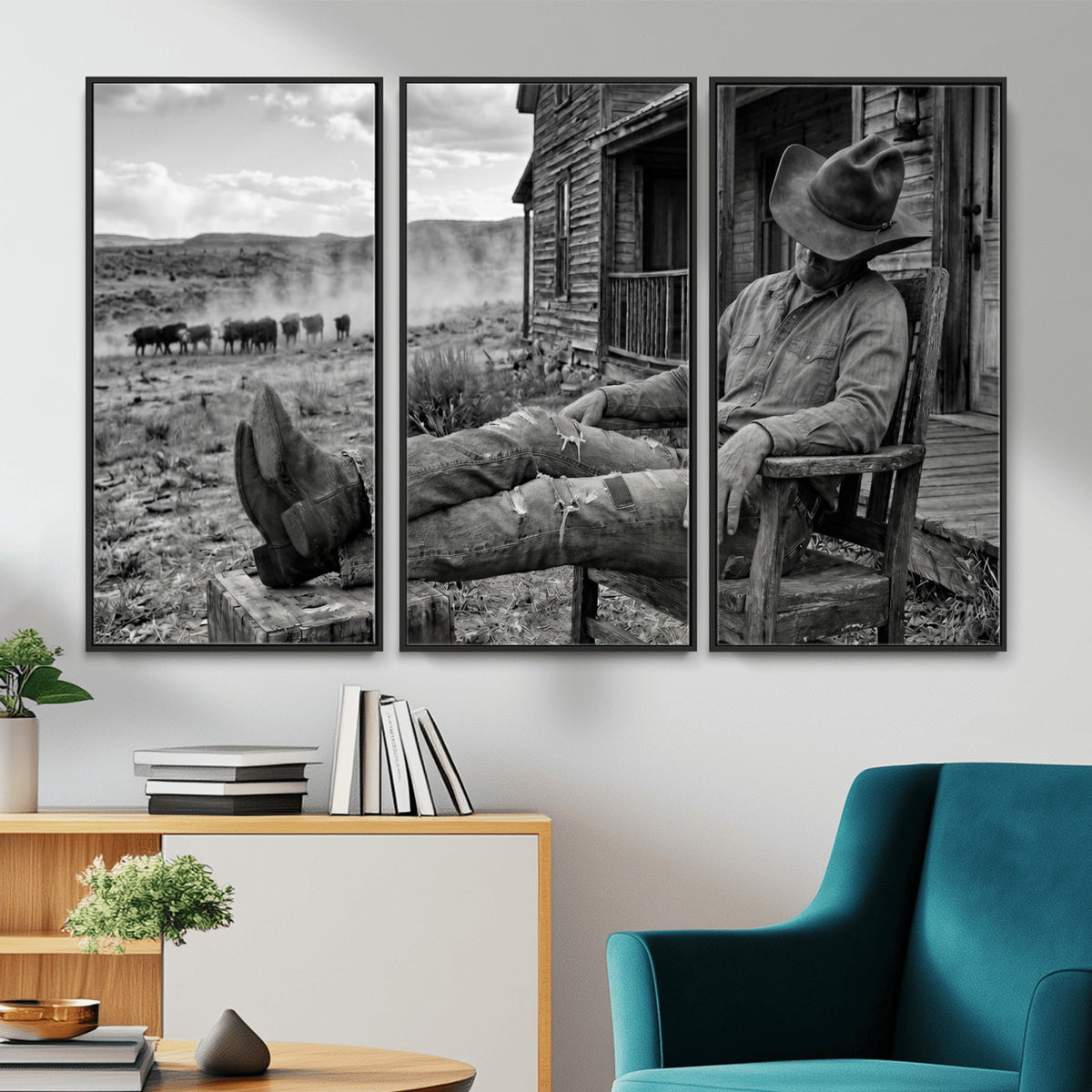 94461975S-MGV-CV-36X24 - Vintage Sleeping Cowboy Wall Art Canvas Print, Western Home Decor