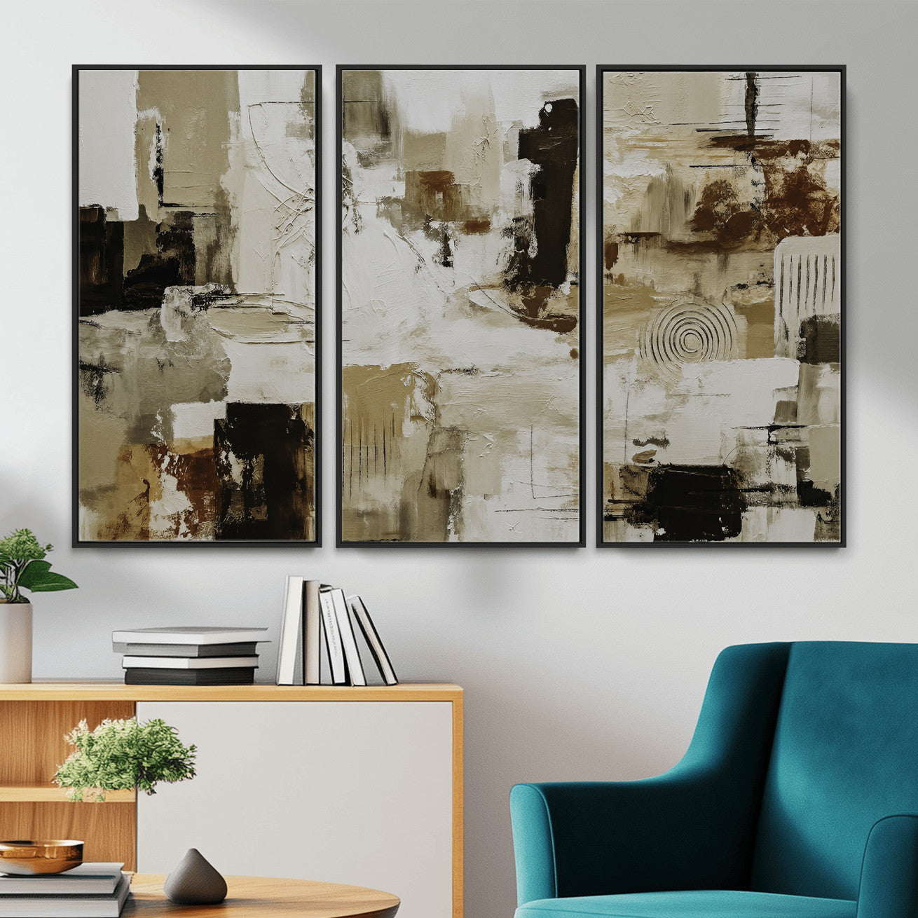 26560159-MGV-CV-36X24 - Blue Teal Abstract Canvas Wall Art, Modern Textured Painting Print, Navy Orange White Contemporary Art, Neutral Living Room Decor, Office Art