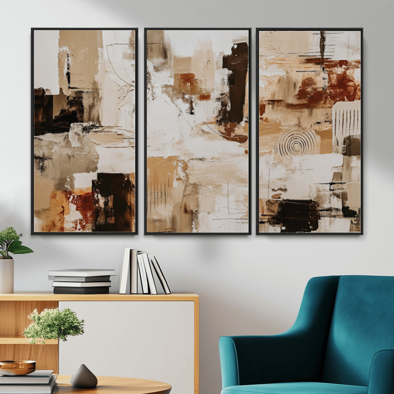 26560159-MGV-CV-36X24 - Blue Teal Abstract Canvas Wall Art, Modern Textured Painting Print, Navy Orange White Contemporary Art, Neutral Living Room Decor, Office Art