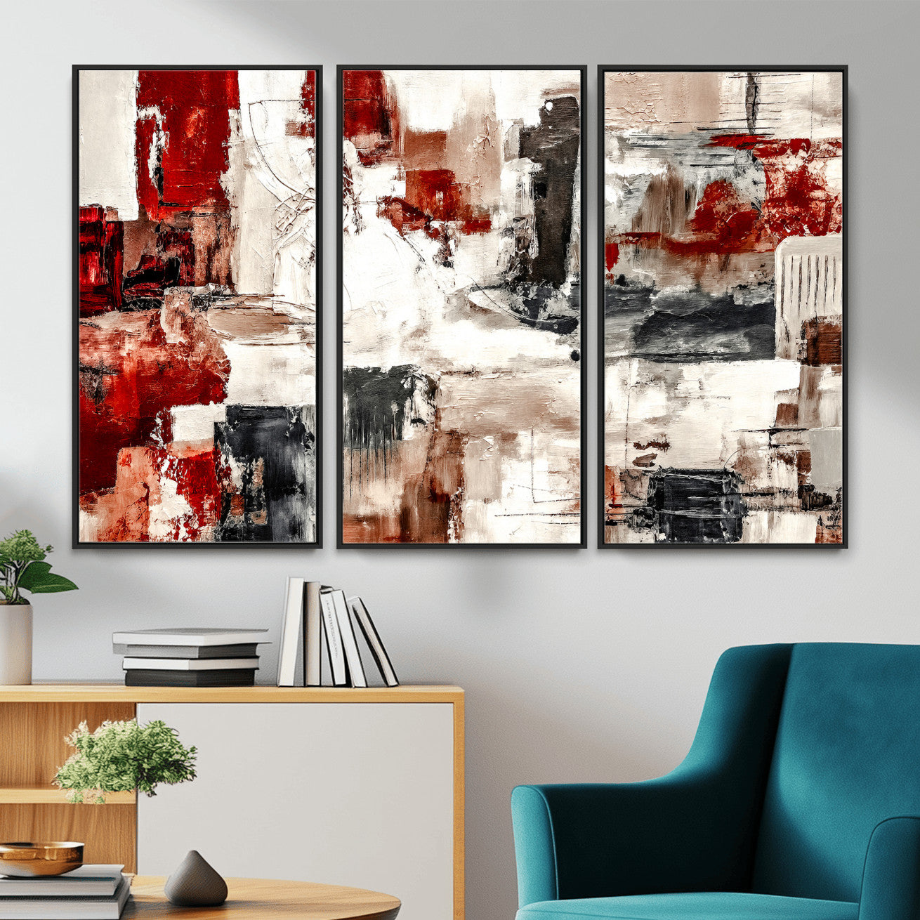 53022468-MGV-CV-36X24 - Blue Teal Abstract Canvas Wall Art, Modern Textured Painting Print, Navy Orange White Contemporary Art, Neutral Living Room Decor, Office Art