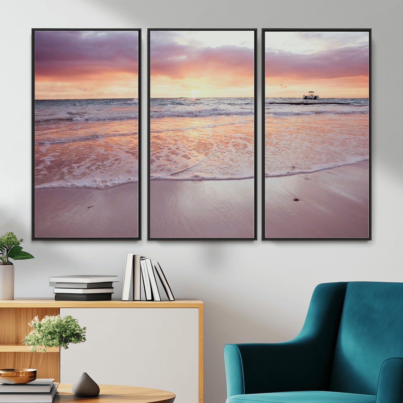 44765395-MGV-CV-36X24 - Beach Sunset Canvas Wall Art Print - Ocean Waves Landscape, Coastal Photography, Seascape Wall Decor, Ready to Hang
