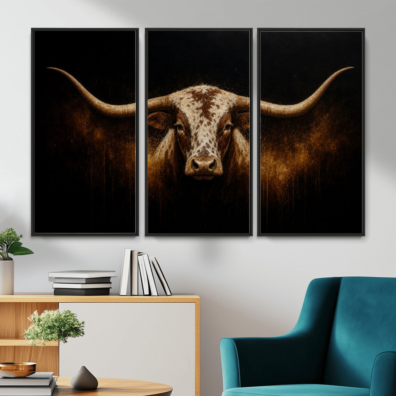 12628958-MGV-CV-36X24 - Texas Longhorn Canvas Wall Art Moody Western Bull Oil Painting Print
