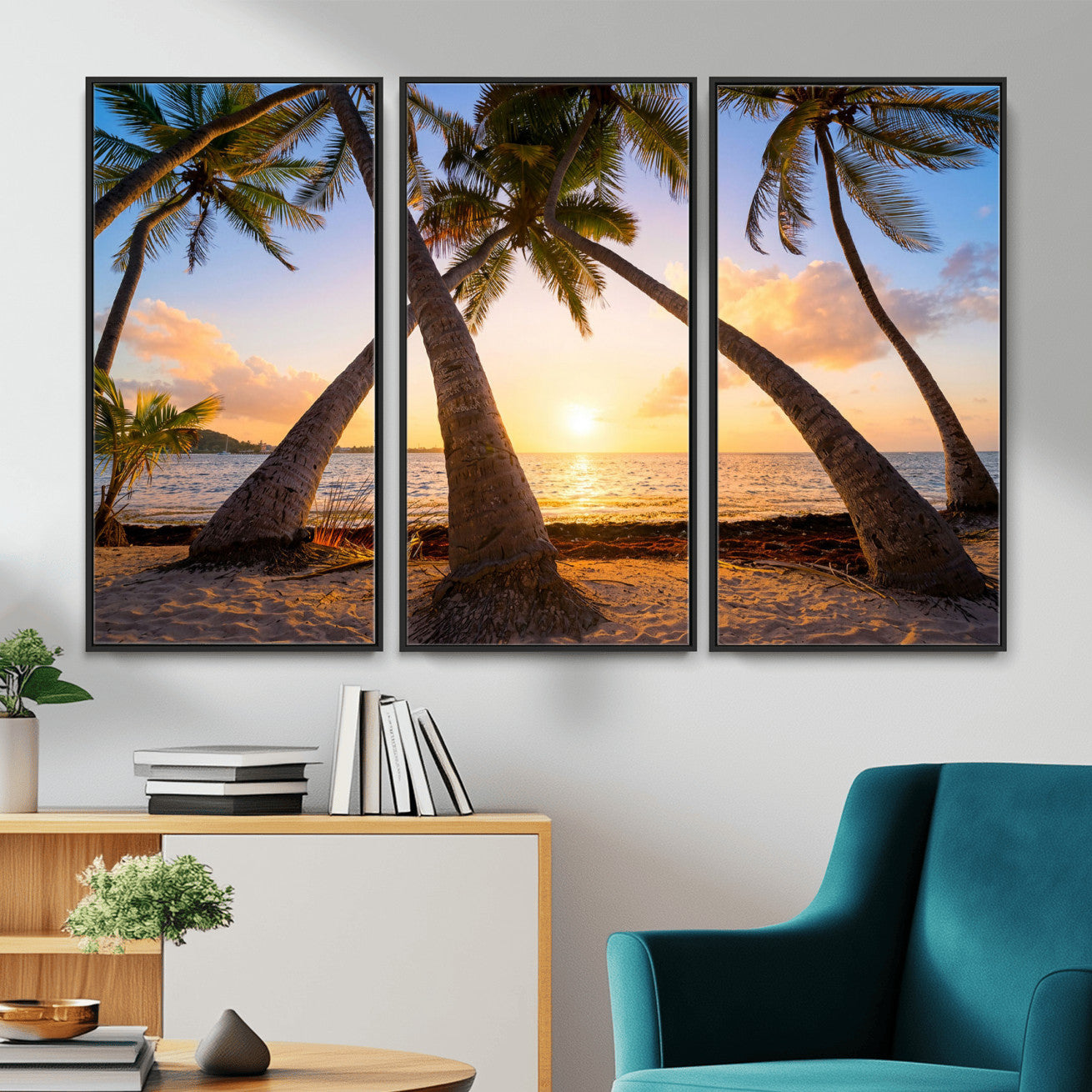 75123213-MGV-CV-36X24 - Tropical Island Coconut Palm Trees Sunset Wall Art Canvas Print - Turquoise Beach Print for Nautical Home Decor