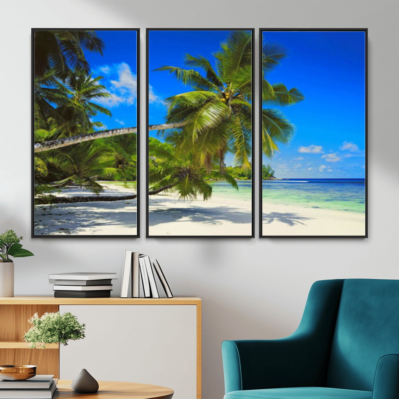 20475280-MGV-CV-36X24 - Tropical Island Coconut Palm Trees Wall Art Canvas Print - Turquoise Beach Print for Nautical Home Decor