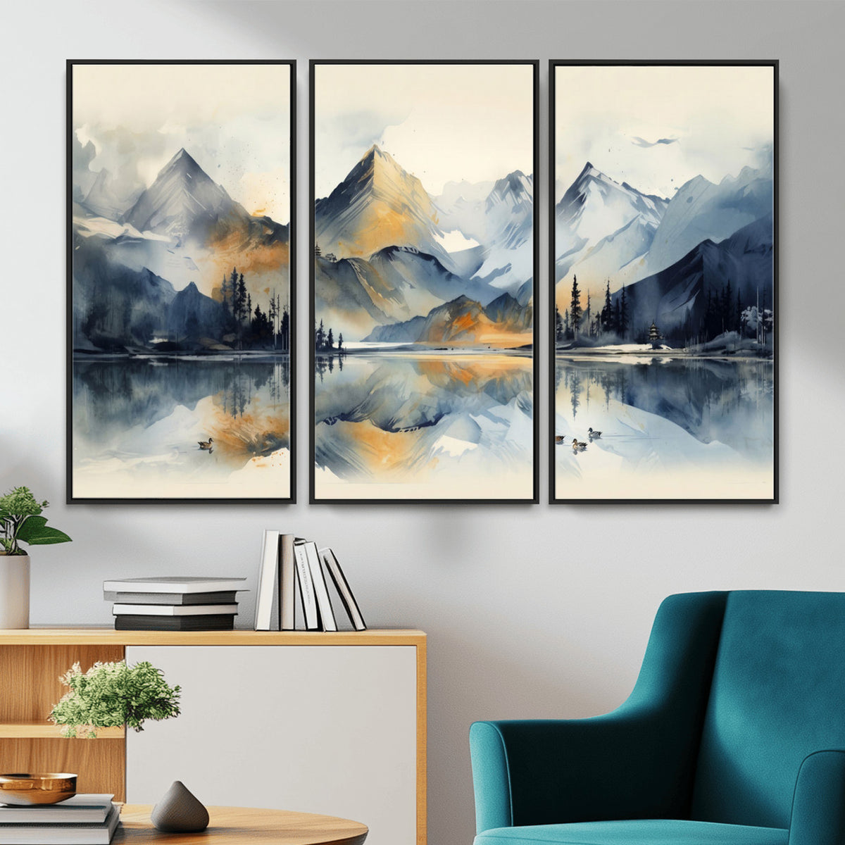 10196184T-MGV-CV-36X24 - Abstract Lake Mountain Wall Art Canvas Print
