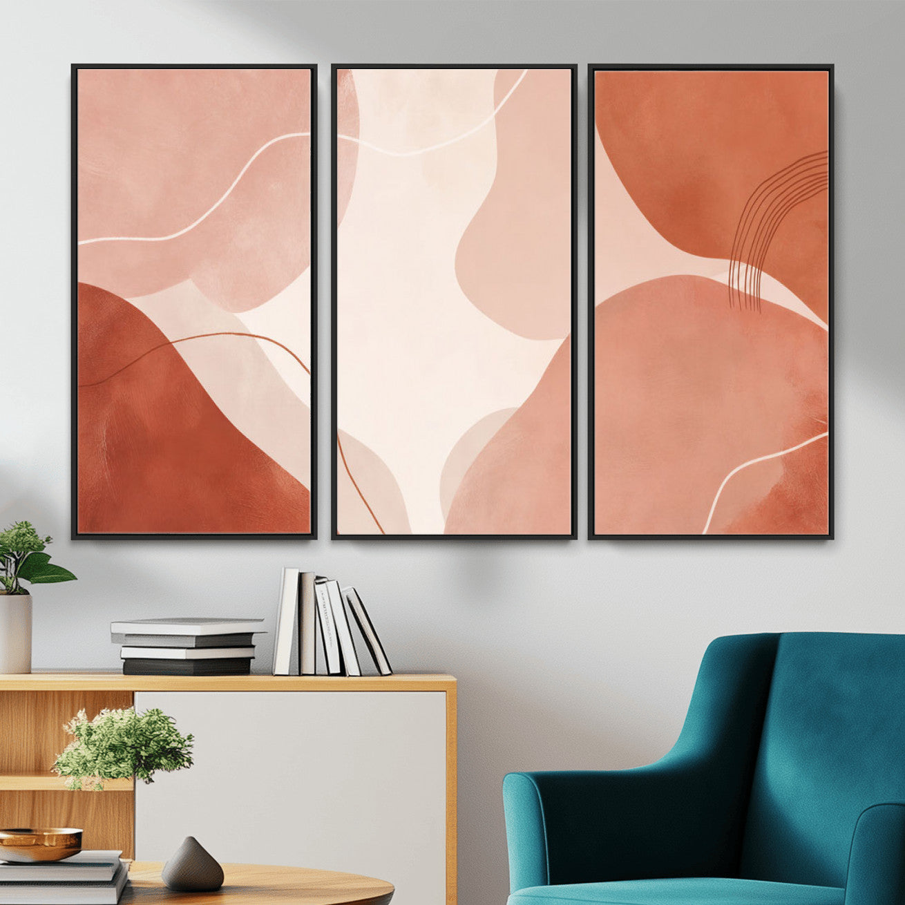 17685421-MGV-CV-36X24 - Abstract Boho Terracotta Wall Art Canvas Print, Mid Century Minimalist Painting Print