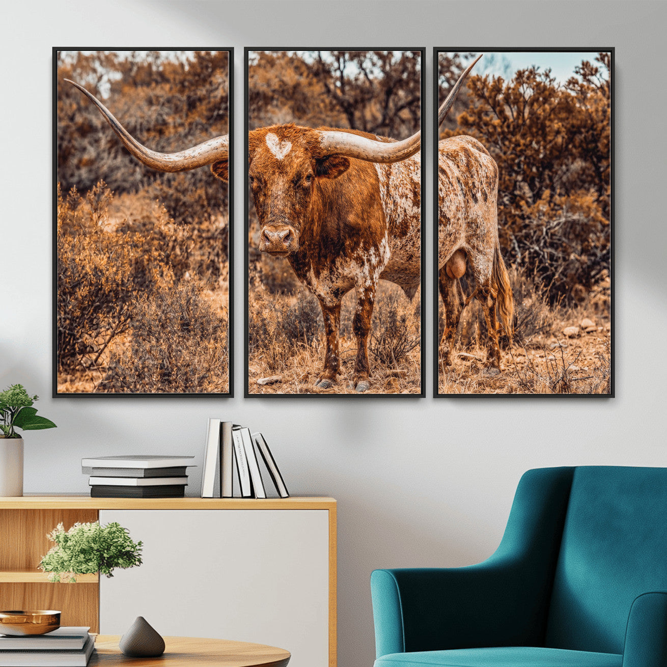 62076449-MGV-CV-36X24 - Texas Cow Bull Longhorn Print for Western Wall Art Decor for Farmhouse