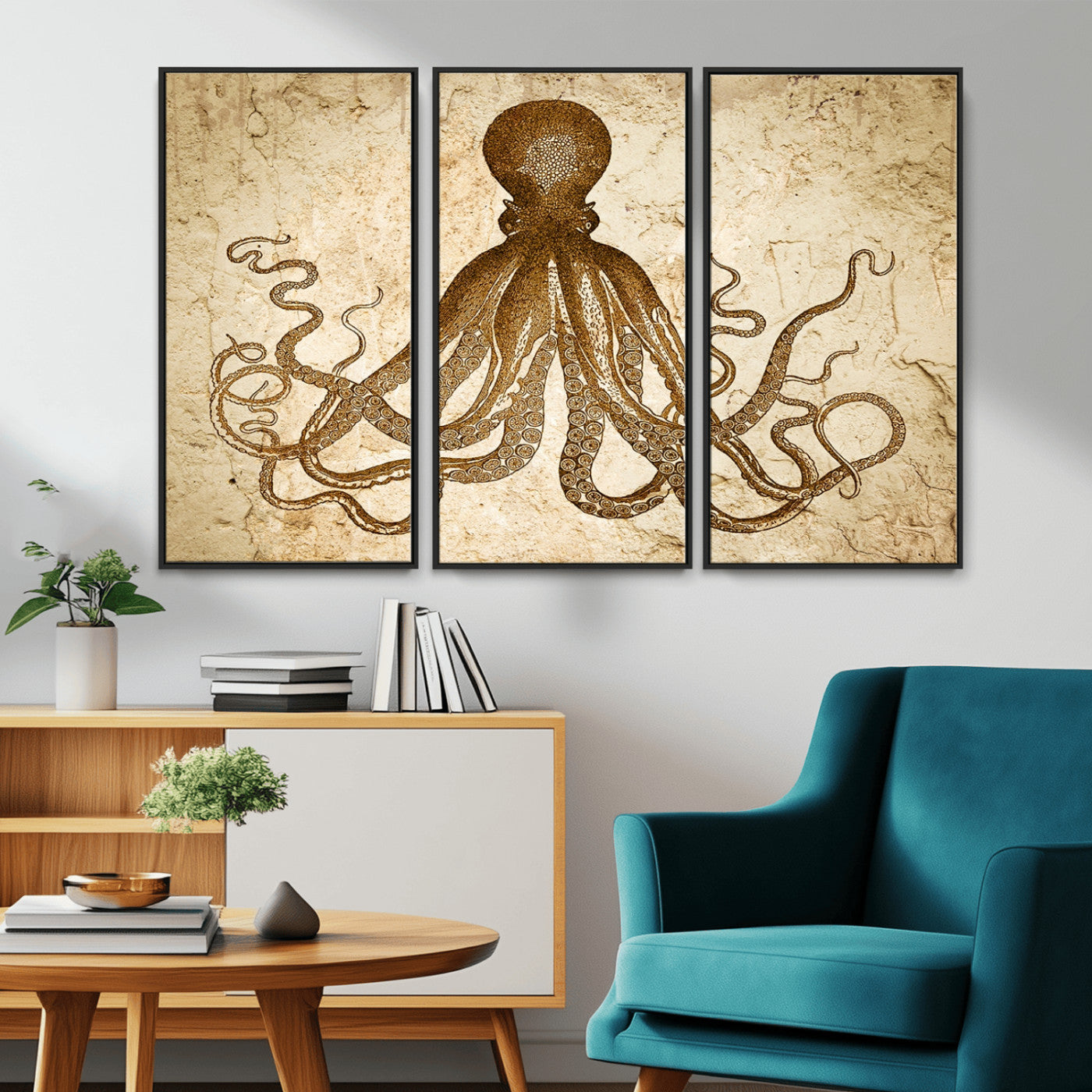 96154-MGV-CV-36X24-Sepia Octopus Wall Art Abstract Animal Canvas Print