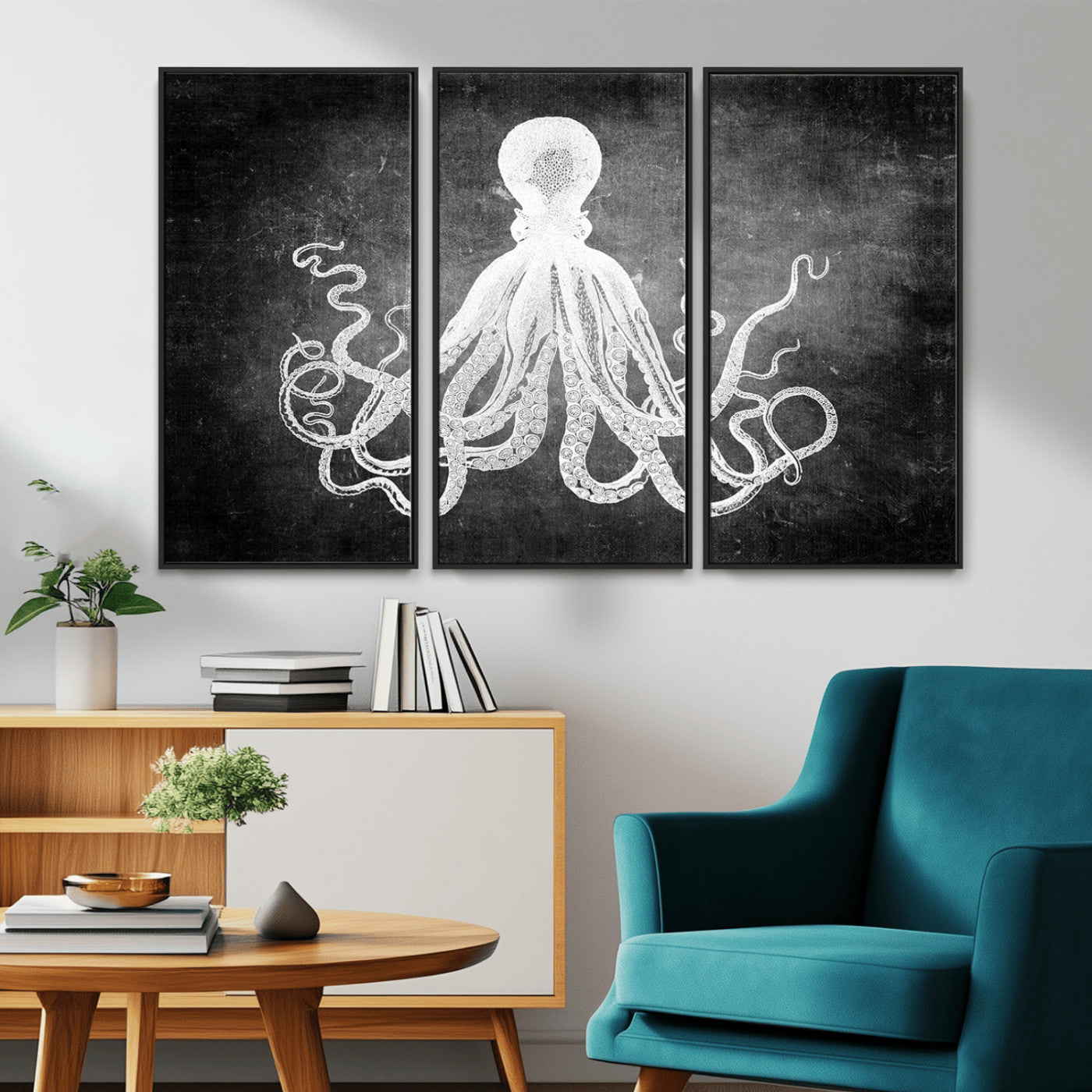 -Black White Octopus Wall Art Canvas Print