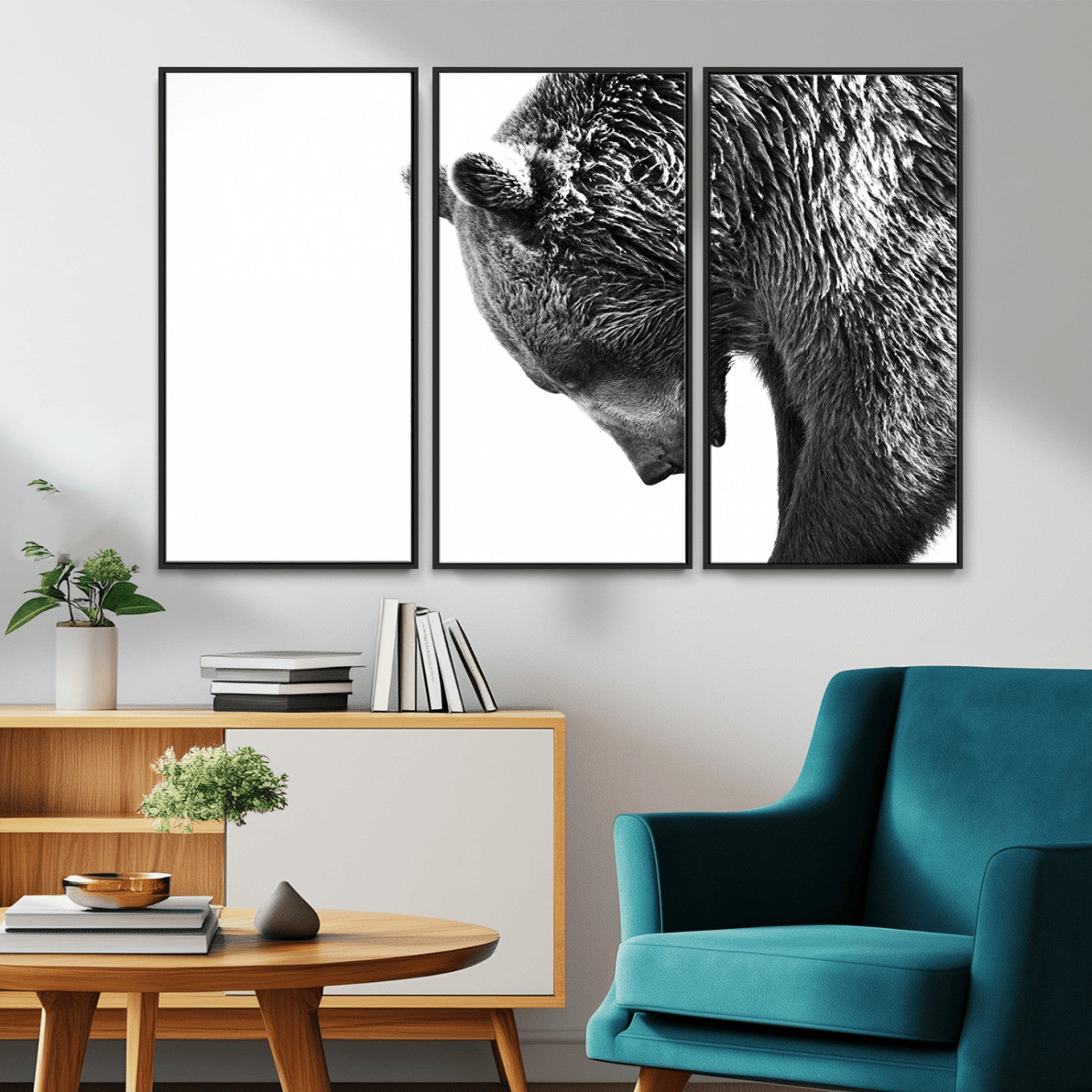 -Black and White Grizzly 399 Bear Canvas Print Wall Art | Large Wildlife Canvas Print for Living