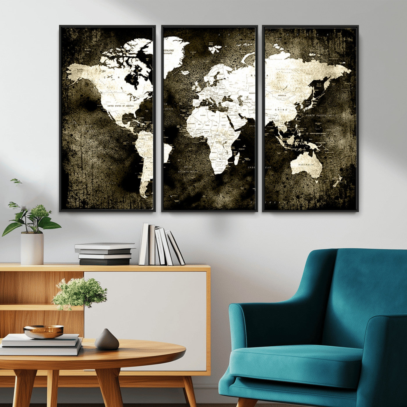 66737-MGV-CV-36X24-Vintage World Map Canvas Wall Art – Framed Push Pin Travel Map for Home and Office Decor, Rustic Wall Artwork for Travelers