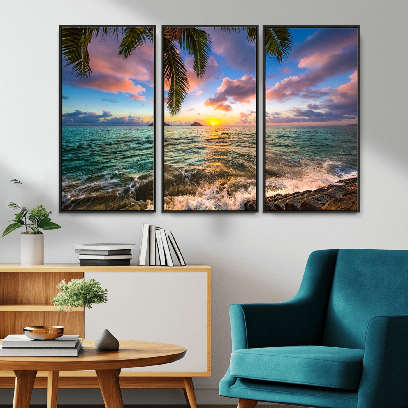 -Framed Tropical Sunset Art Canvas Print
