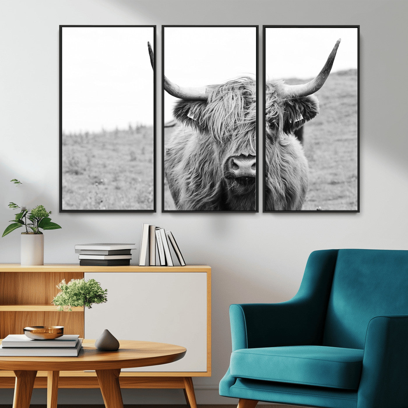 -Newfoundland Cow Art Wall Art, Black White Cow Art Wall Art Canvas Print