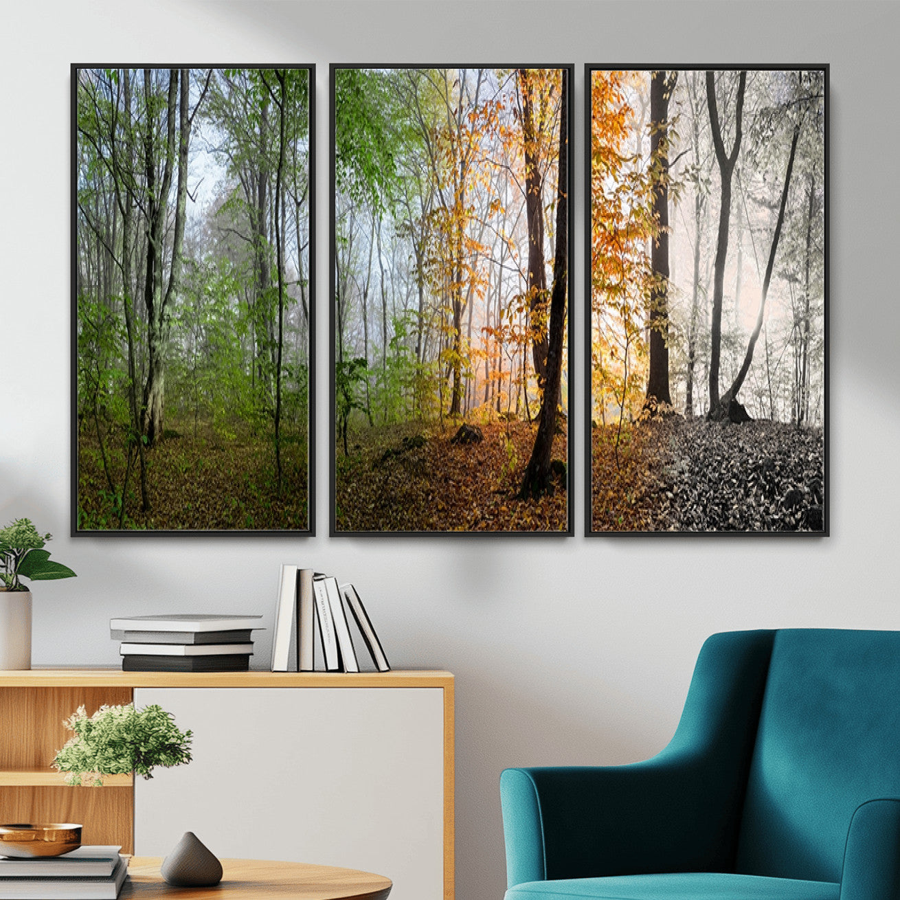 95317-MGV-CV-36X24 - Four Seasons Wall Art Forest Canvas Print – Triptych Seasonal Nature Print – Landscape Decor for Living Room