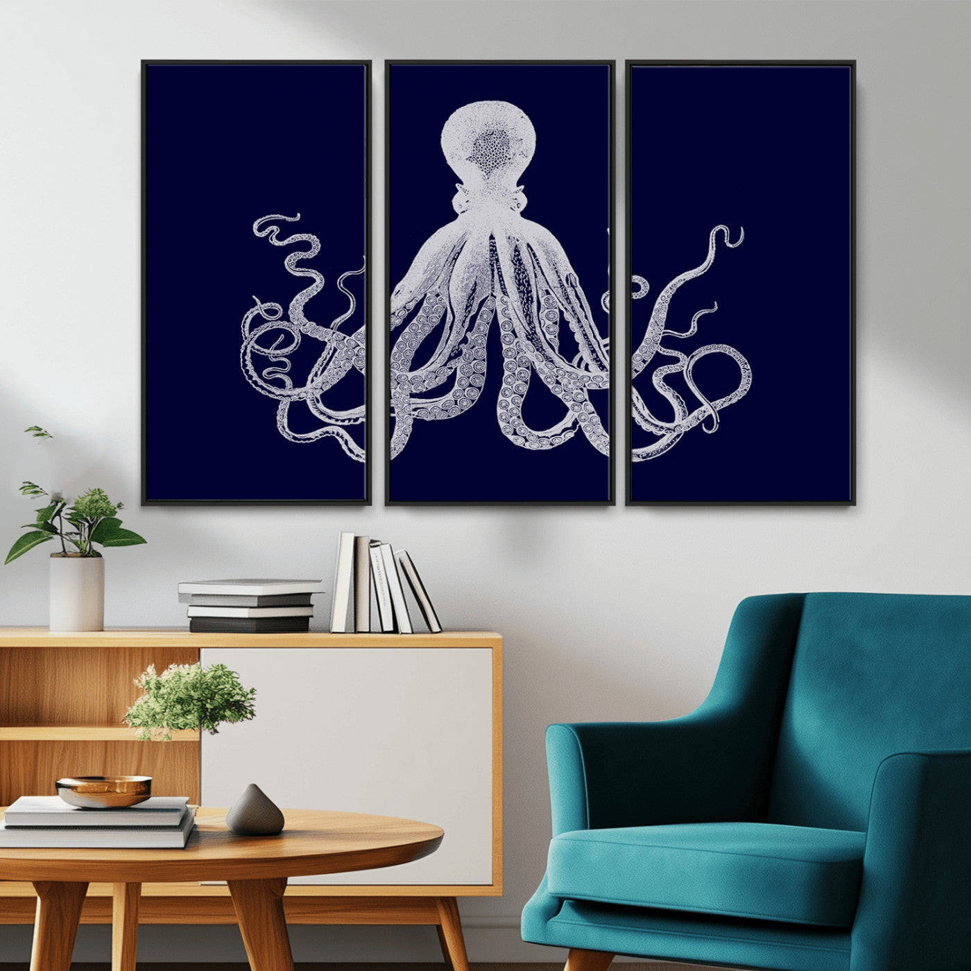 11865-MGV-FC-48X32-3P_Black-Blue Octopus Wall Art Canvas Print