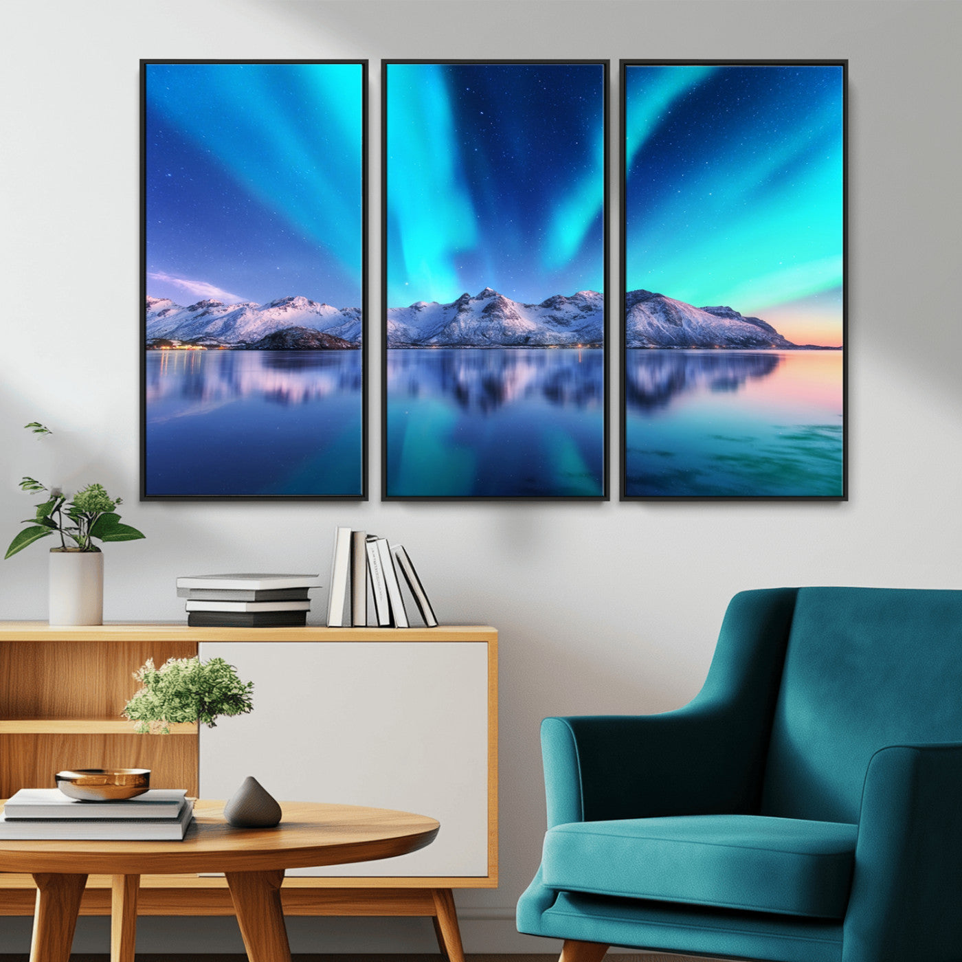 -Northern Lights above Mountain Wall Art, Northern Lights Wall Art Canvas Print