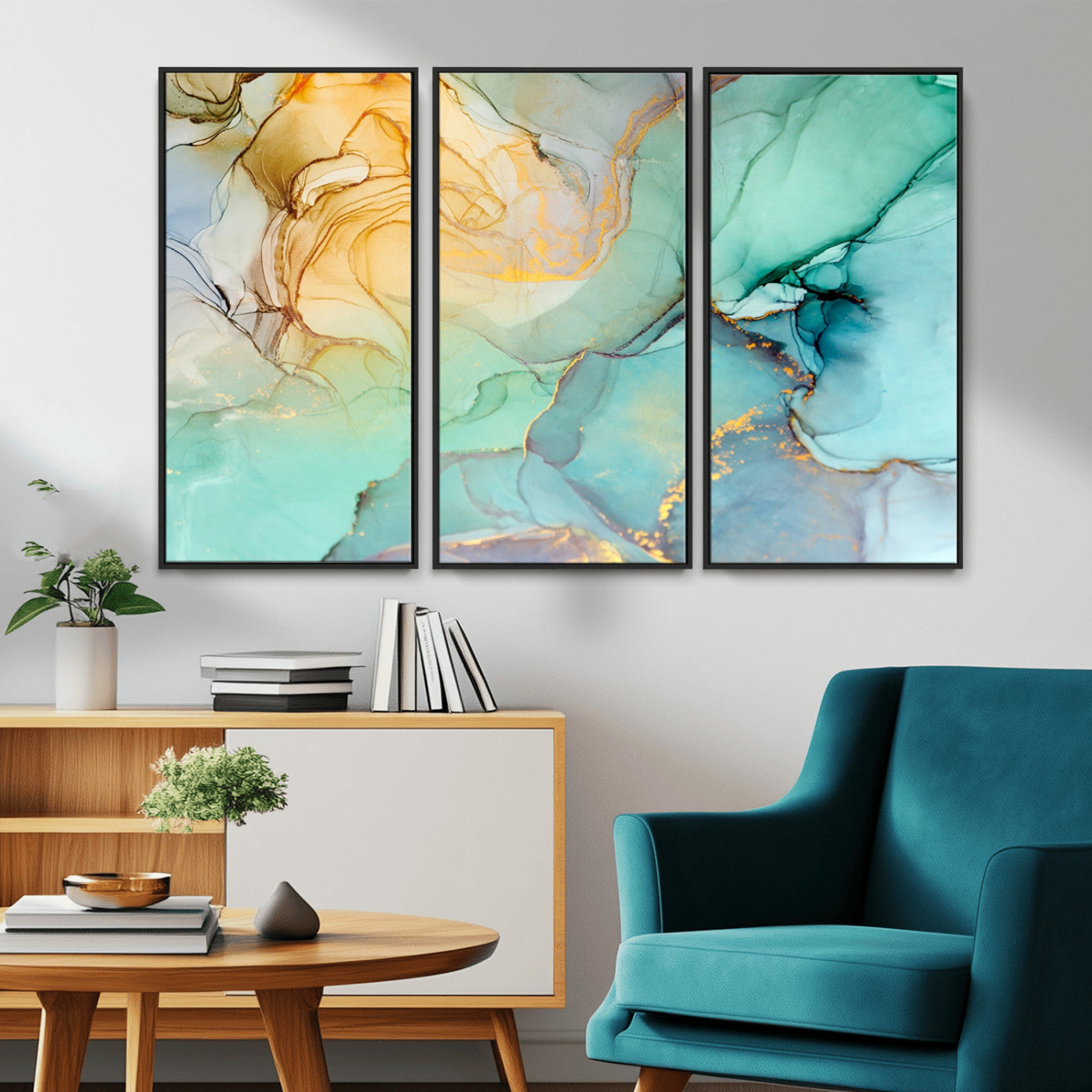 47242-MGV-CV-36X24-Green Marble Fluid Effect Wall Art Abstract Canvas Wall Art Print