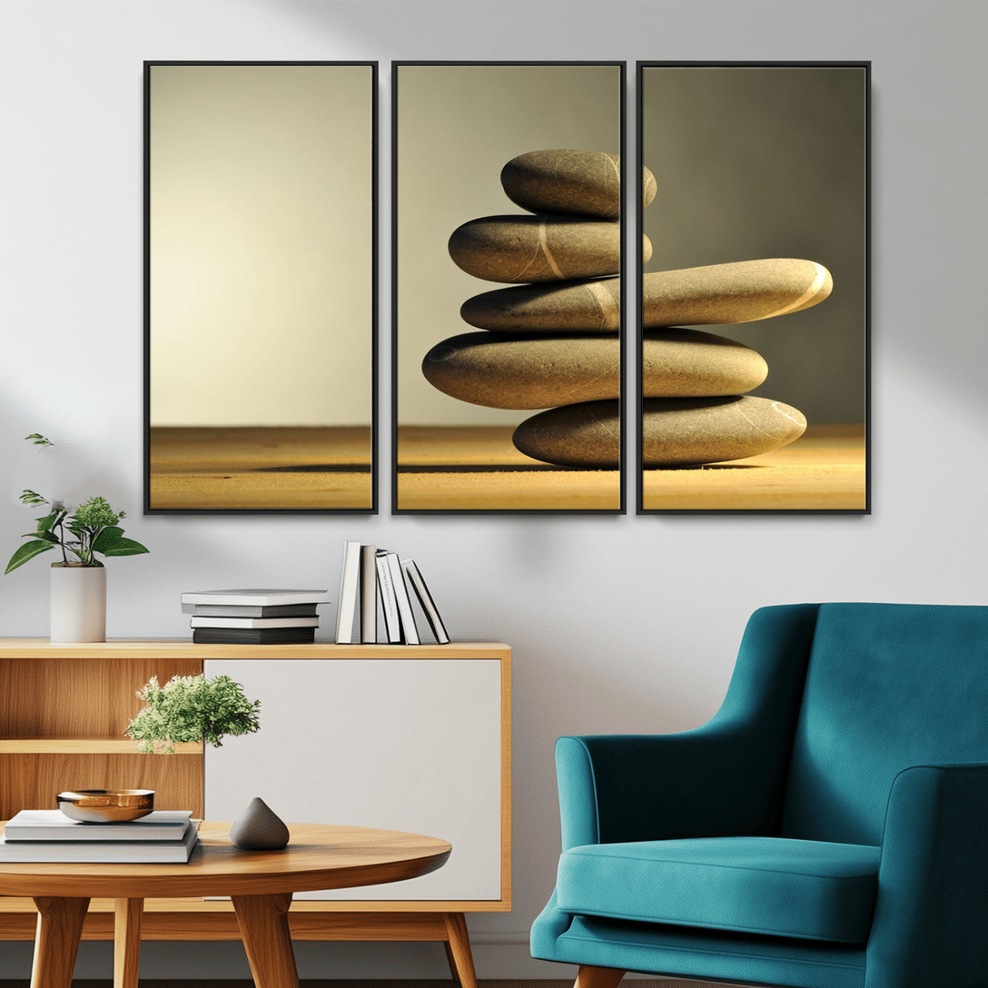 -Fluvial Zen Stones Canvas Wall Art Print