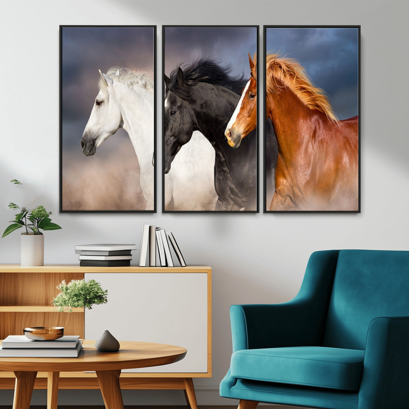 -Animal Wall Art Three Horses Farmhouse Art Canvas, Framed Three Horses Canvas Print