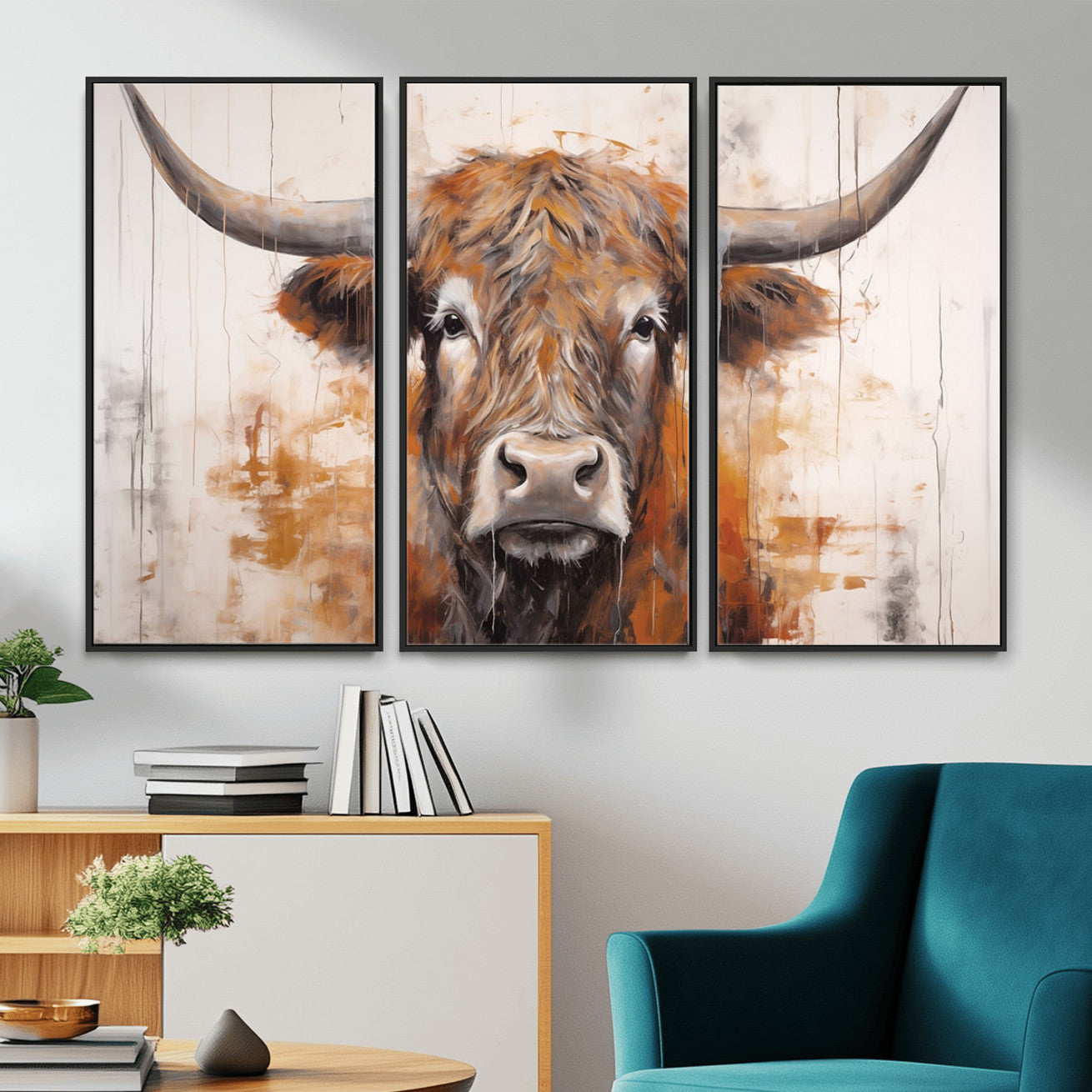 48622-MGV-CV-36X24-Vintage Scottish Highland Cow Cattle Art, Scottish Highland Cow Wall Art Print, Farmhouse Wall Art