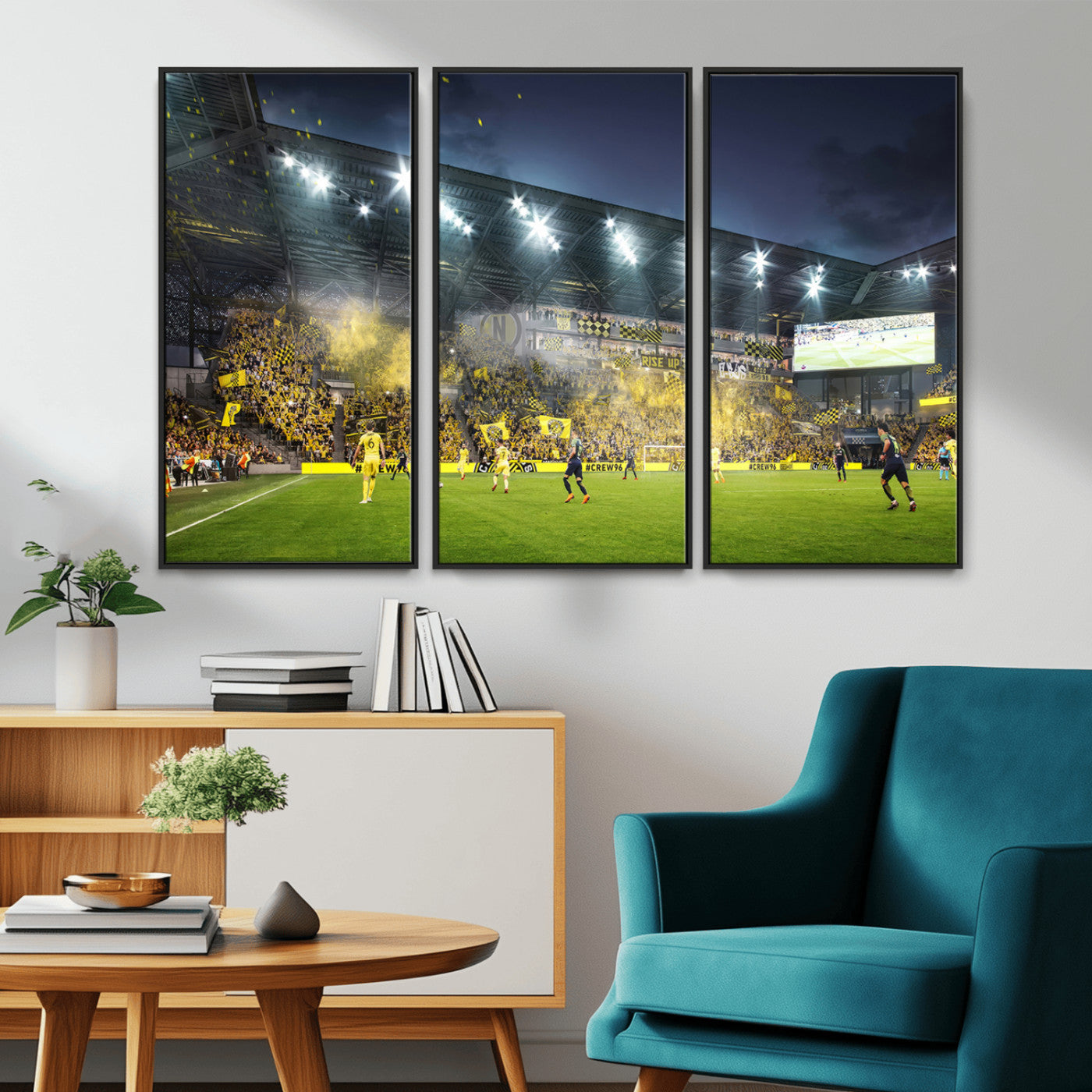 65820-MGV-CV-36X24-Columbus Crew Stadium Match Triple Canvas Wall Art - Dynamic MLS Game Scene Canvas Wall Art