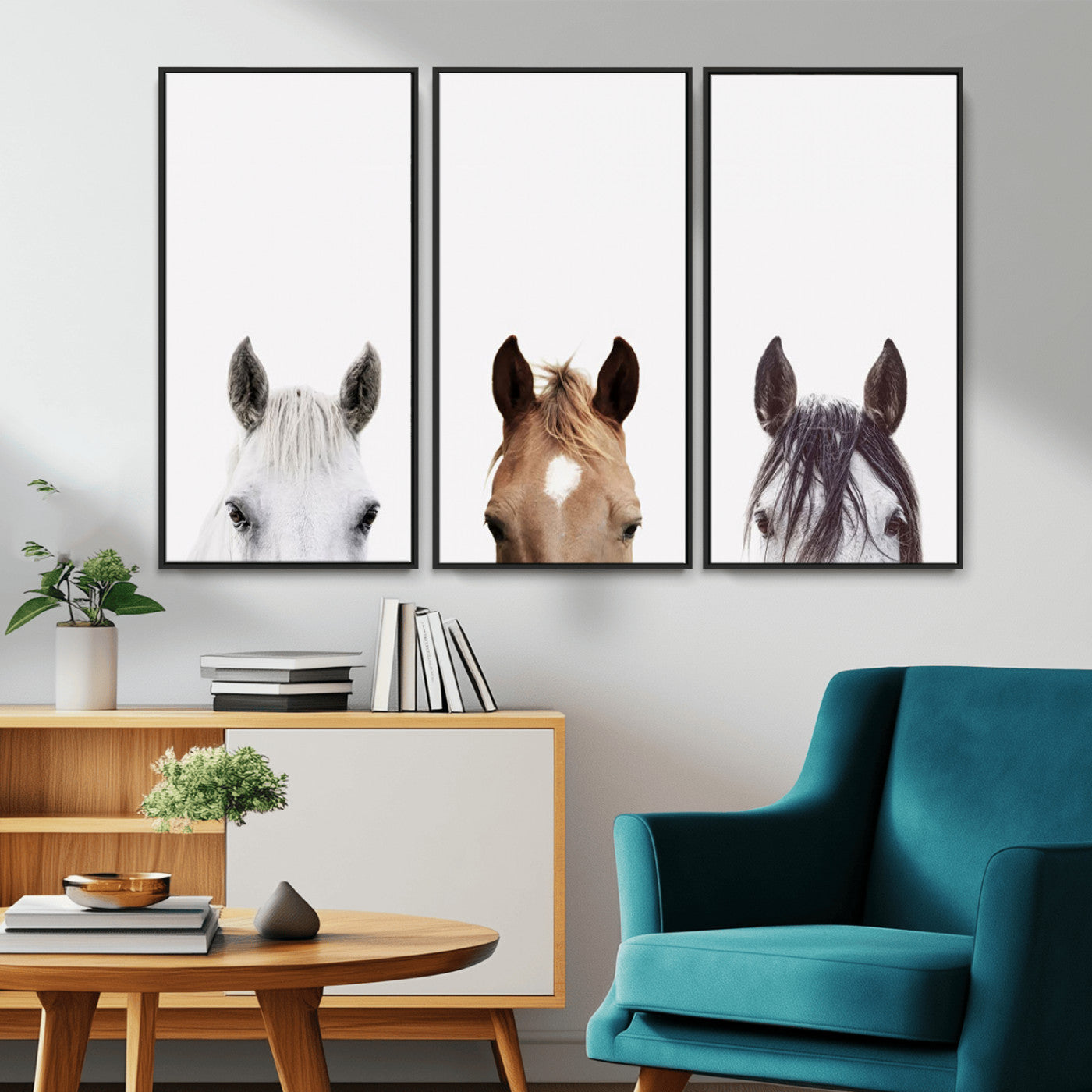 59160-MGV-FC-48X32-3P_Black-Horse Prints Set, Set of 3 Horse Wall Art, Horses Portraits, Farmhouse Wall Art, Farm Animals