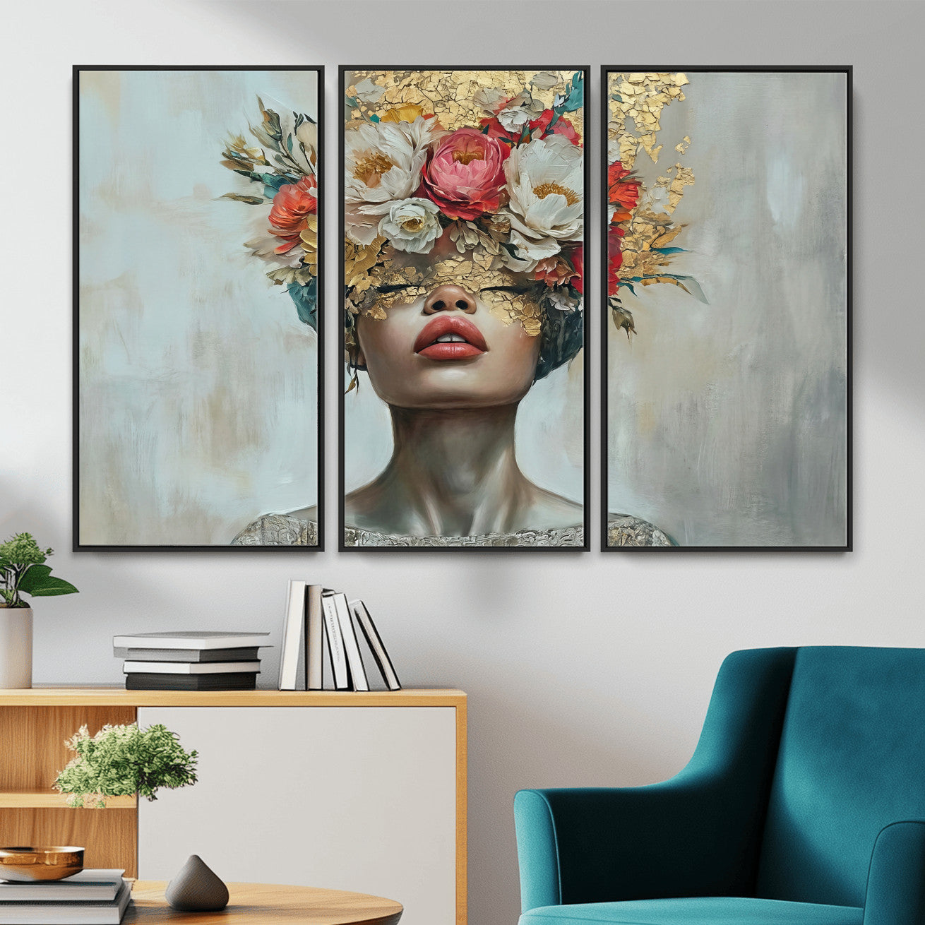 26919-MGV-CV-36X24 - Golden Petal Wall Art Canvas Print - Silhouette Woman Wall Art Canvas Print, Floral Woman Portrait