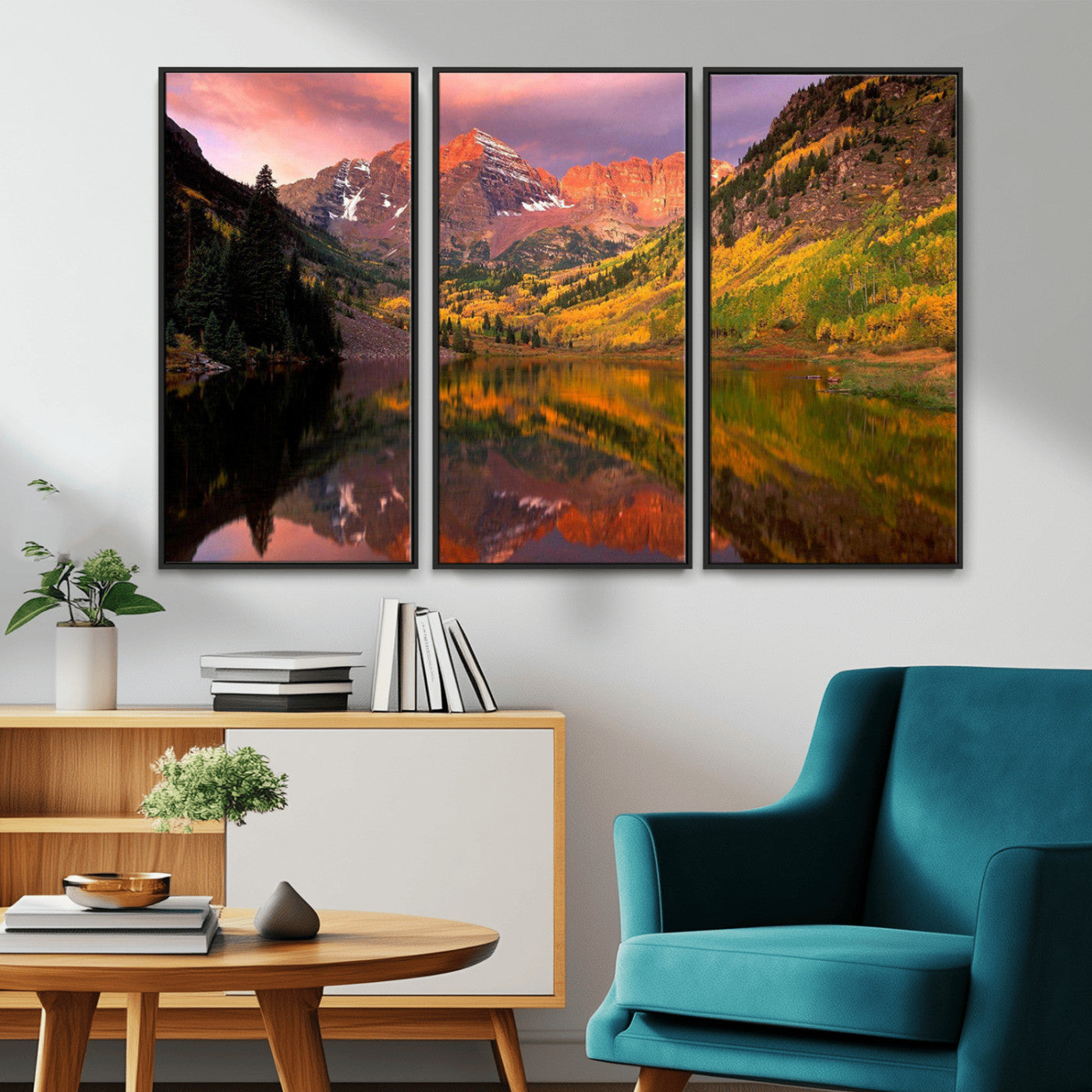 86946-MGV-FC-48X32-3P_Black-Colorado Rockies Mountain Sunset Wall Art | Ready to Hang and Framed | Scenic Nature Landscape
