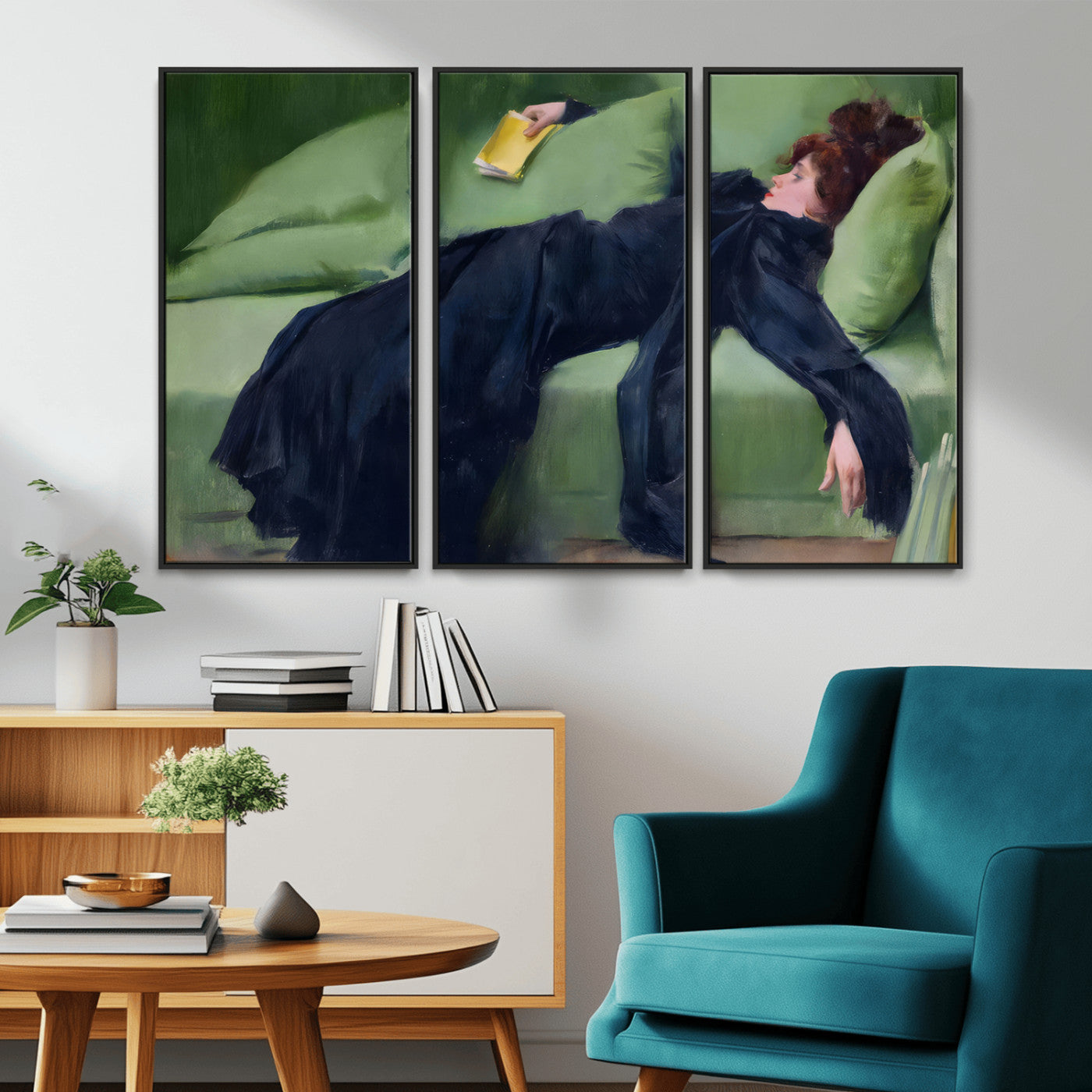 17725-MGV-FC-48X32-3P_Black-Decadent Girl by Ramon Casas Wall Art Canvas Print, Framed Decadent Girl Canvas Print