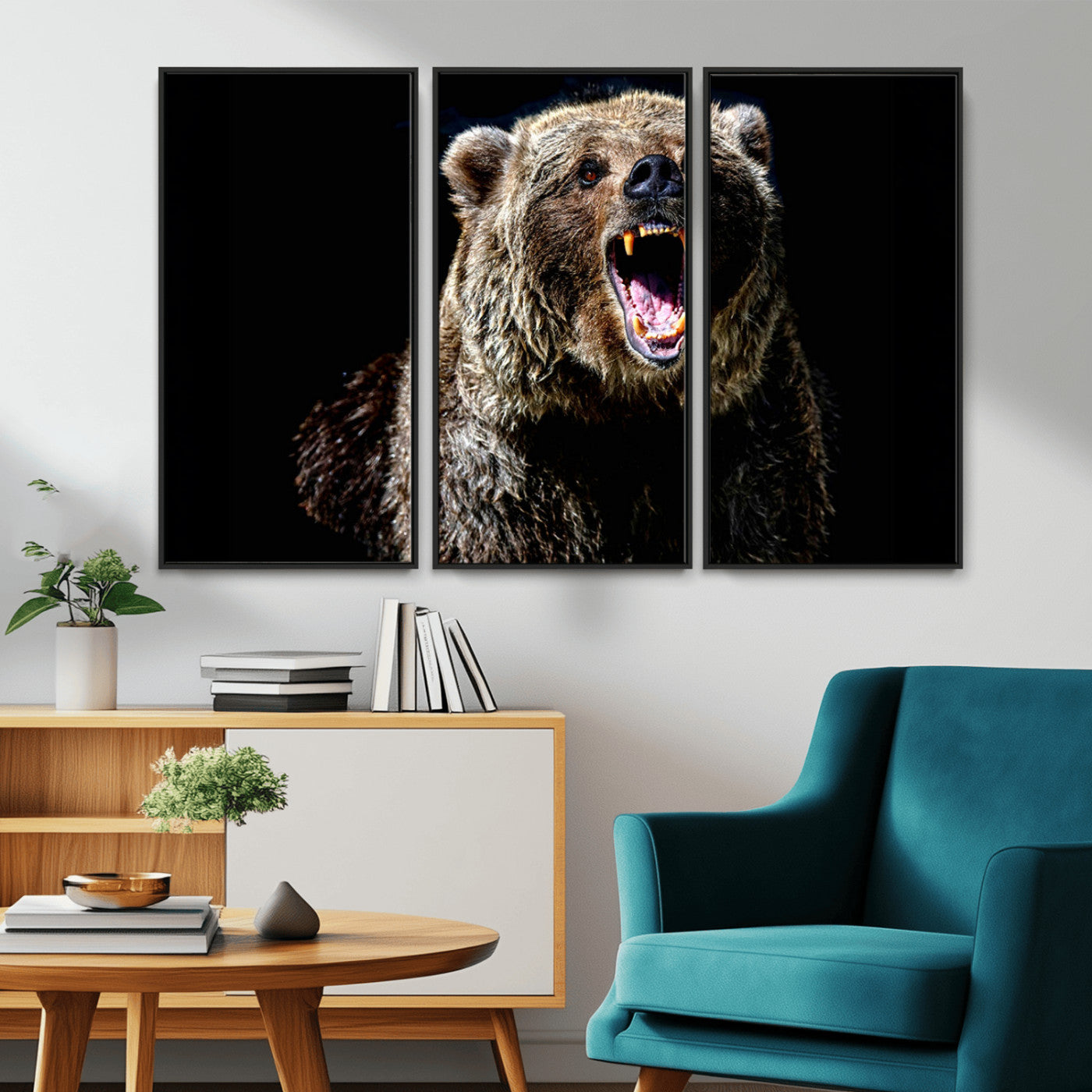 17625-MGV-FC-48X32-3P_Black-Grizzly Bear Canvas Print | Wildlife Wall Art for Cabin Decor | Ready to Hang Framed