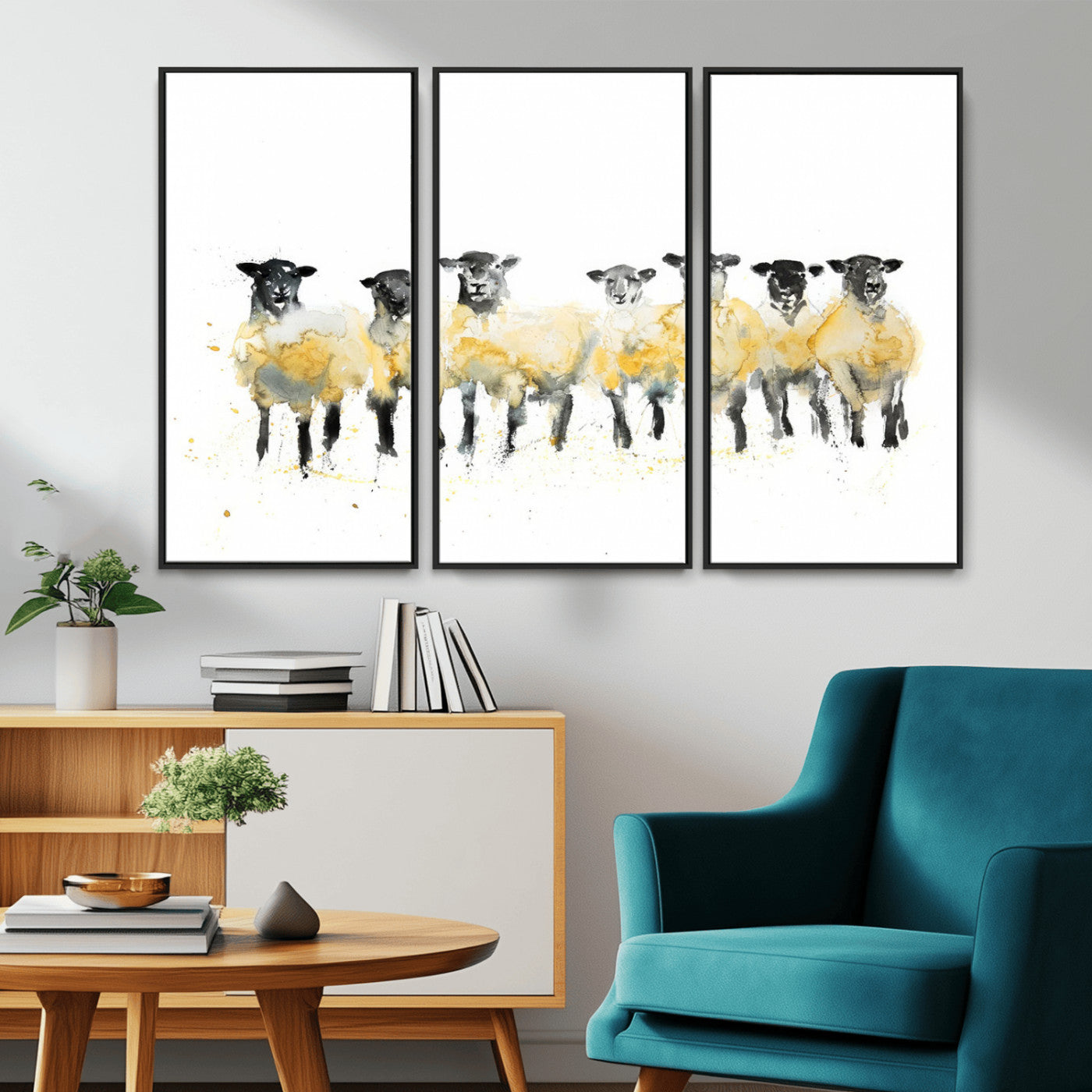 -Farmhouse Wall Art Sheep Print | Ready to Hang Framed Canvas | Rustic Barn Decor