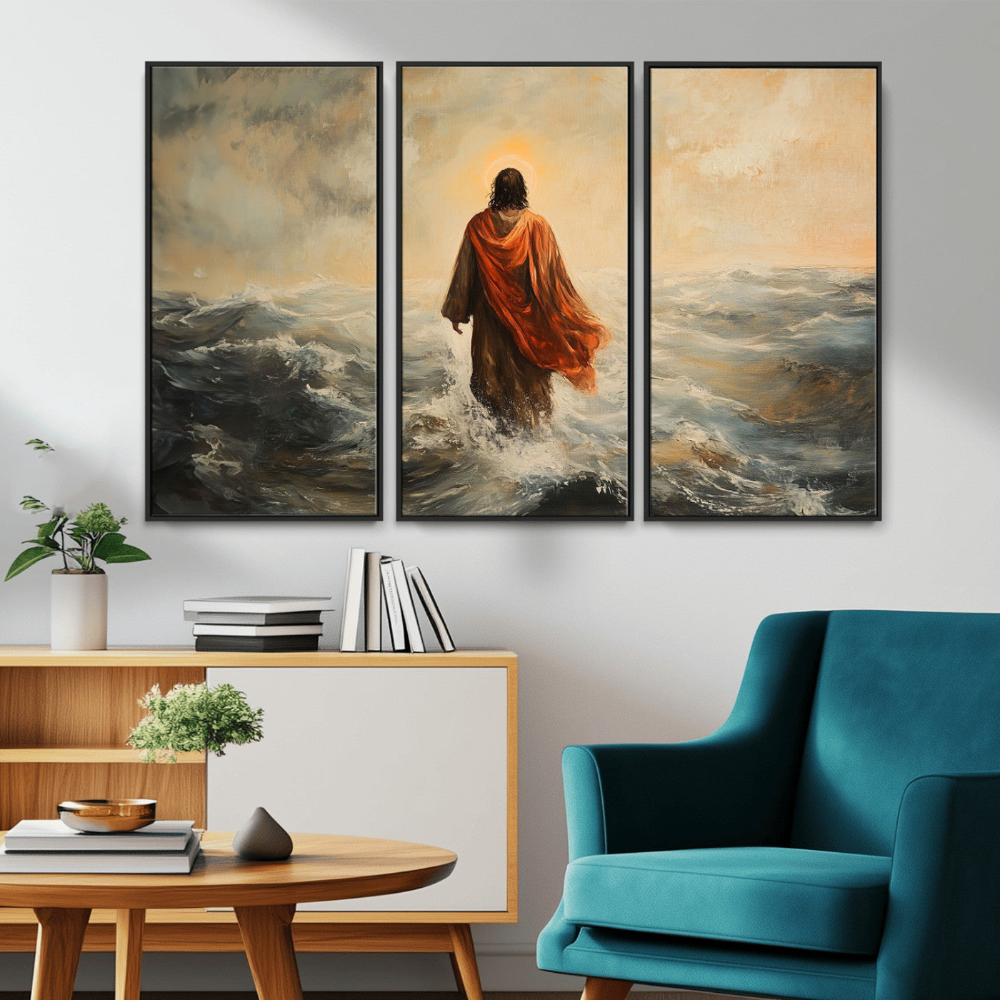 -Jesus Walking on Water, Christian Wall Art, Jesus Christ Walking on Oil Painting Style Print