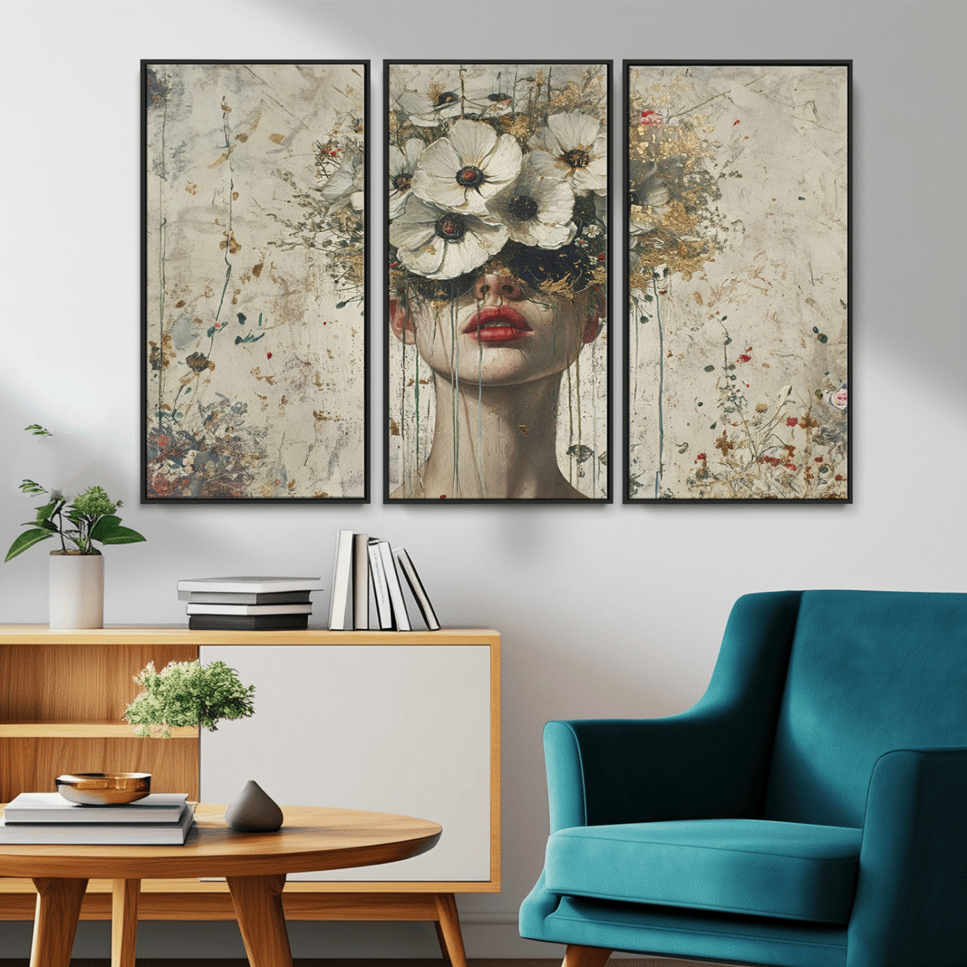 72759-MGV-FC-48X32-3P_Black-Abstract Floral Women Patel Wall Art Canvas Print