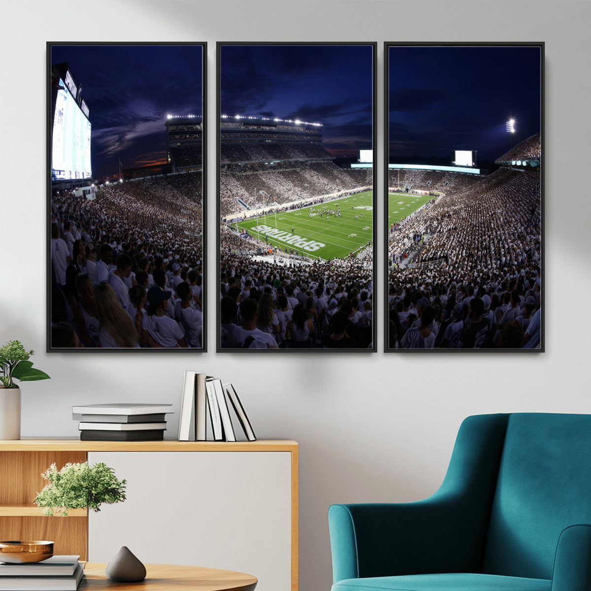 75193-PAN-FL-20X10 - Michigan State Spartans Canvas, Framed Football Team Print - East Lansing Spartan Stadium Wall Art