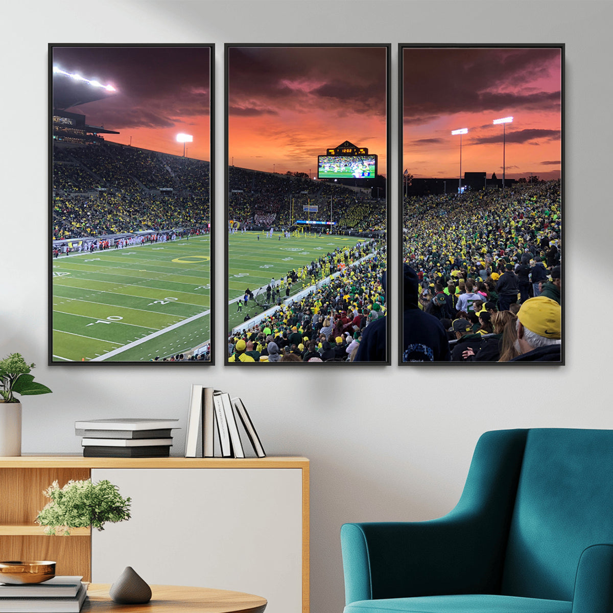 75065-PAN-FL-20X10 - Eugene Autzen Stadium Canvas Wall Art Print – Sunset Over Iconic Football Field Wall Decor for Home