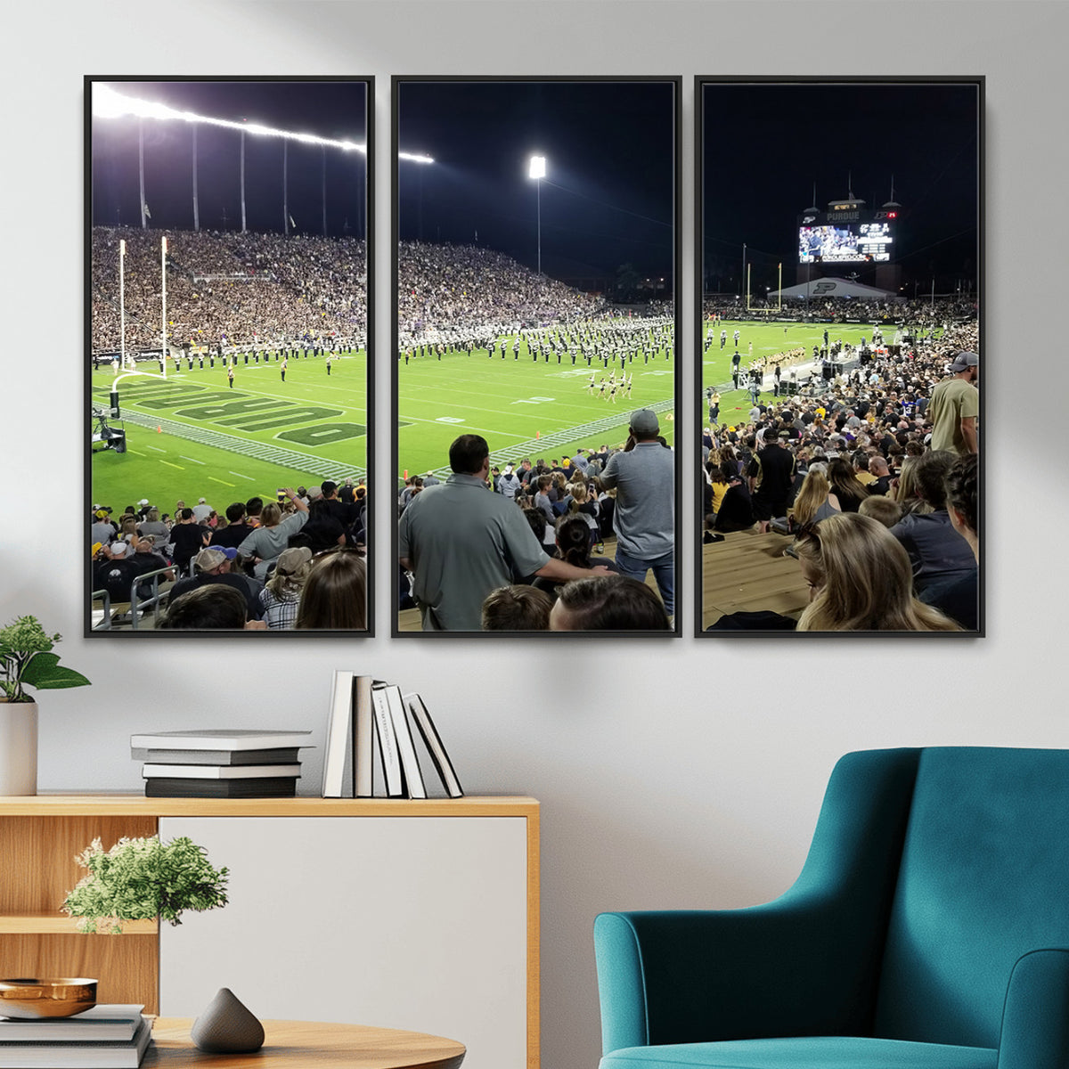 56796-PAN-FL-20X10 - Purdue University Boilermakers Football Team Print - West Lafayette Ross-Ade Stadium Wall Art Canvas