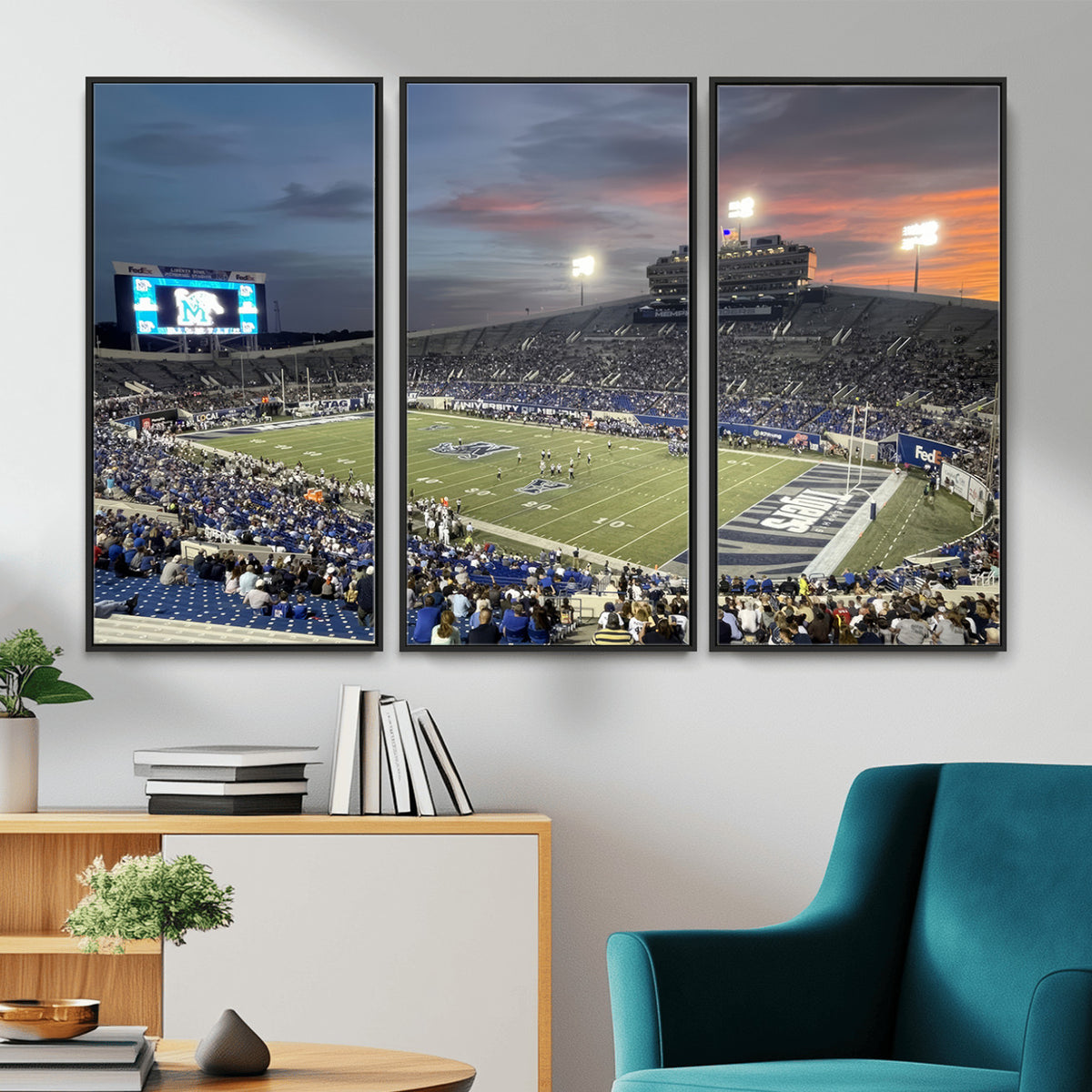 64409-PAN-FL-20X10 - Memphis Tigers Football Team Print - Memphis Simmons Bank Liberty Stadium Wall Art Canvas Print
