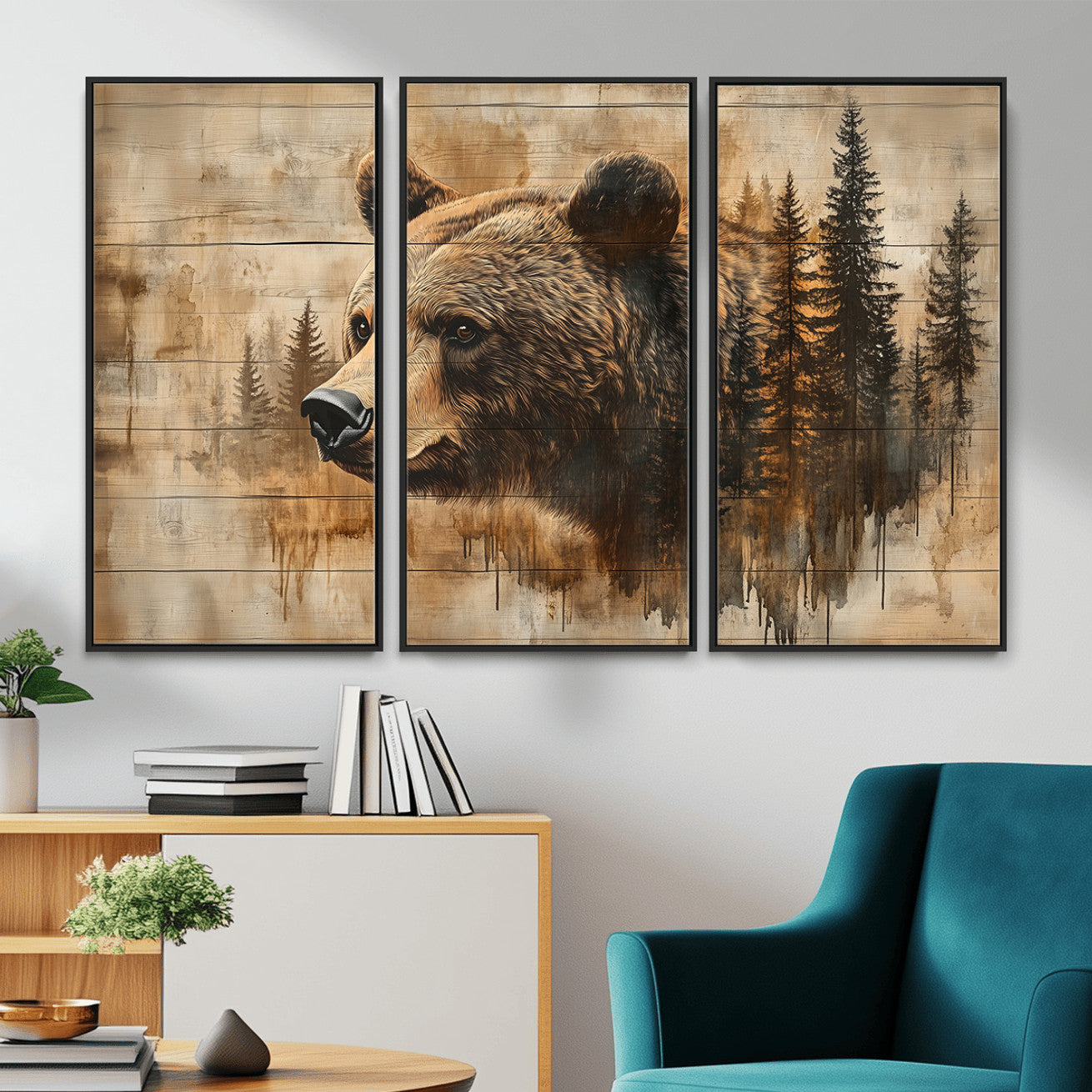 48378-MGV-CV-36X24 - Rustic Grizzly Bear Wall Art, Abstract Grizzly 399 Bear Wall Art Canvas Print - Woodland Wildlife