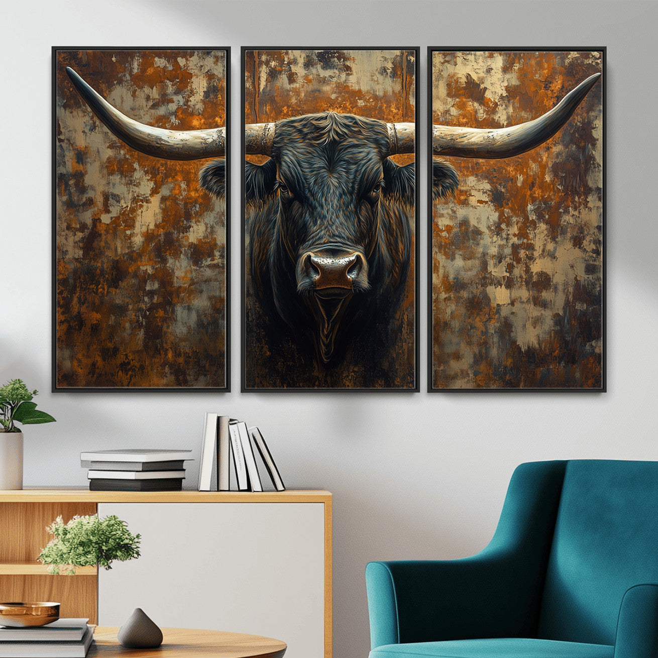 68068-MGV-CV-36X24 - Longhorn Texas Cow Bull Wall Art | Rustic Farmhouse Canvas Print | Ready to Hang Barn Decor for