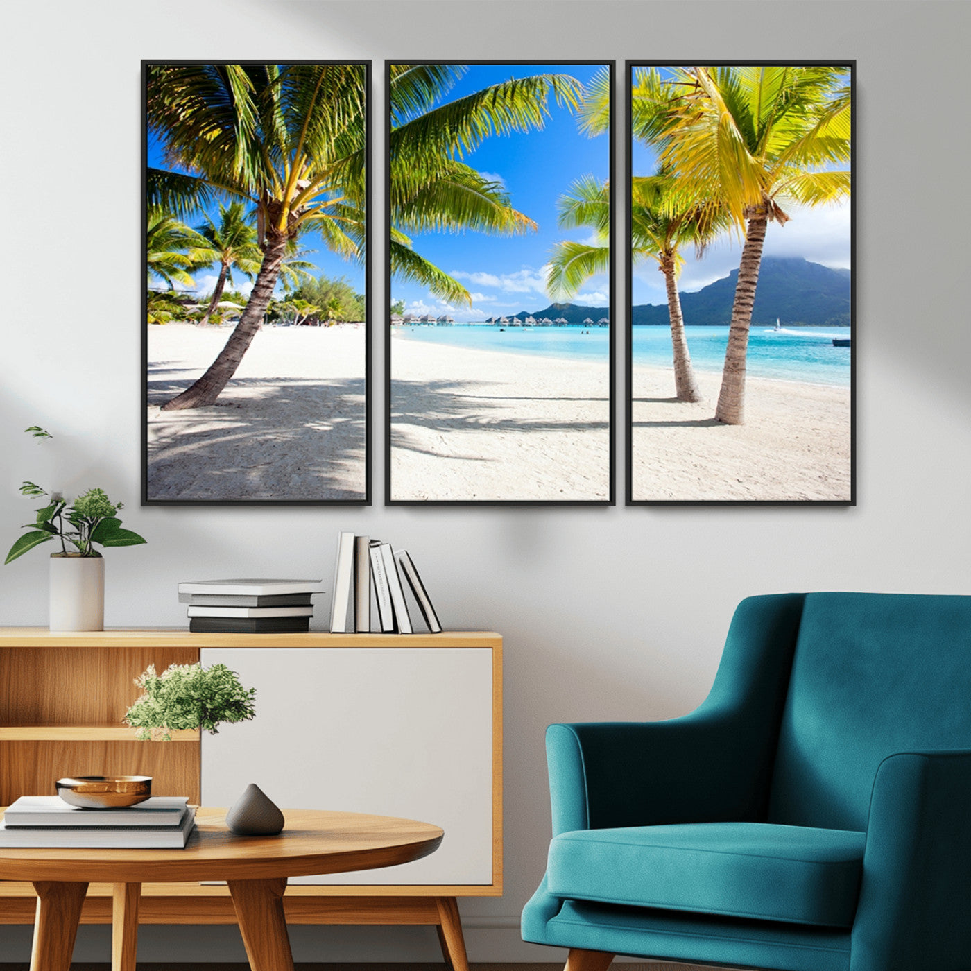 52513-MGV-FC-48X32-3P_Black-Blue Beach and Sea Wall Art Canvas Print