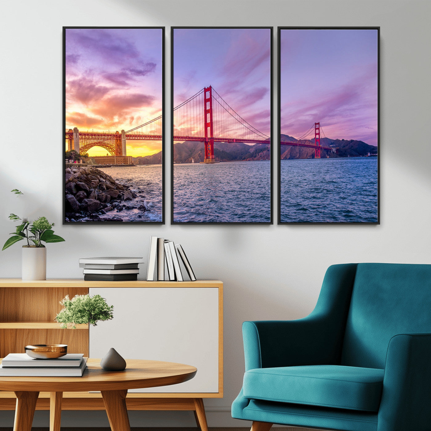 -Golden Gate Bridge Wall Art Canvas Print – Framed San Francisco Sunset Scene with Cityscape Artwork for Home, Office