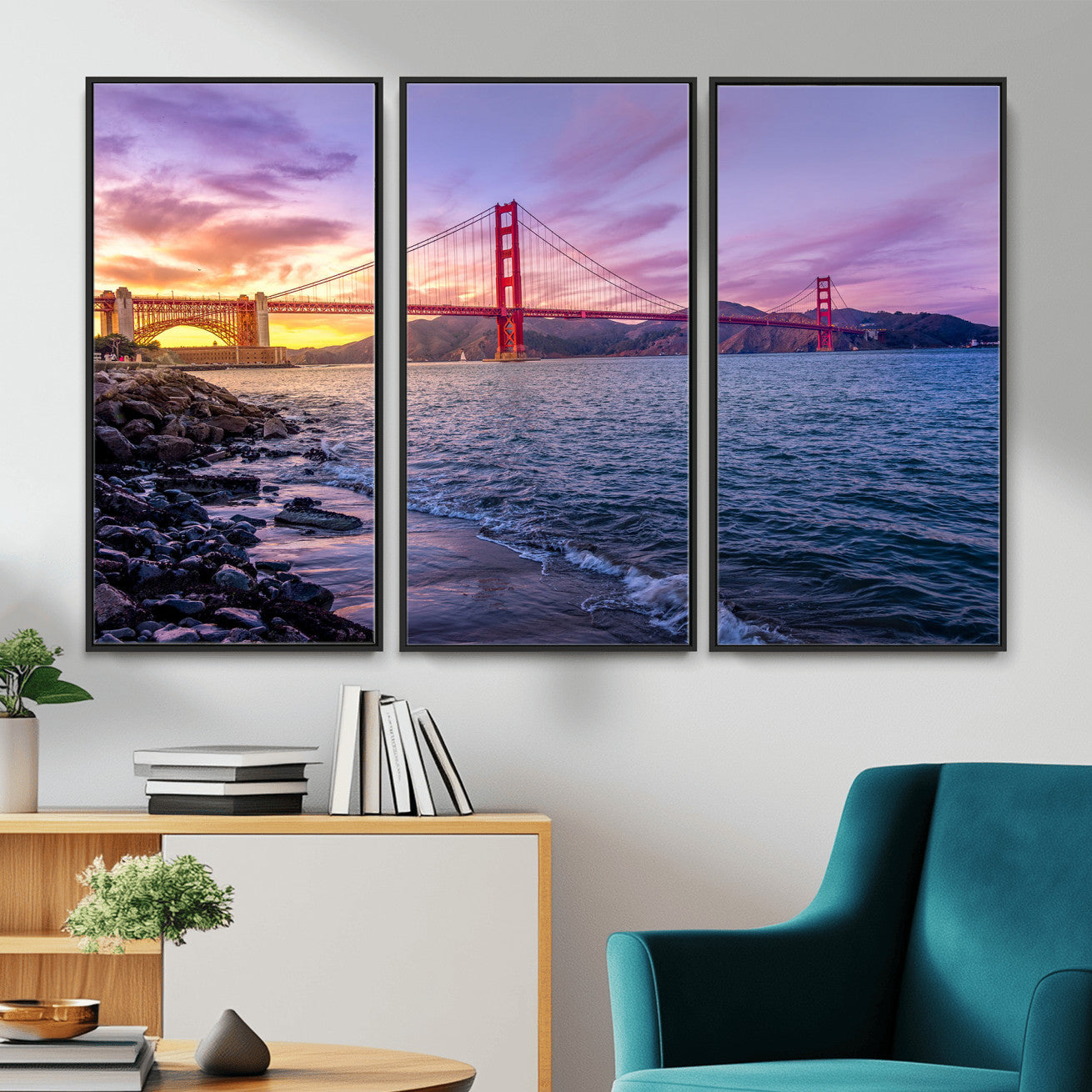 24256-MGV-CV-36X24 - Golden Gate Bridge Wall Art Print, San Francisco Sunset Canvas Wall Art, Cityscape Canvas Print for