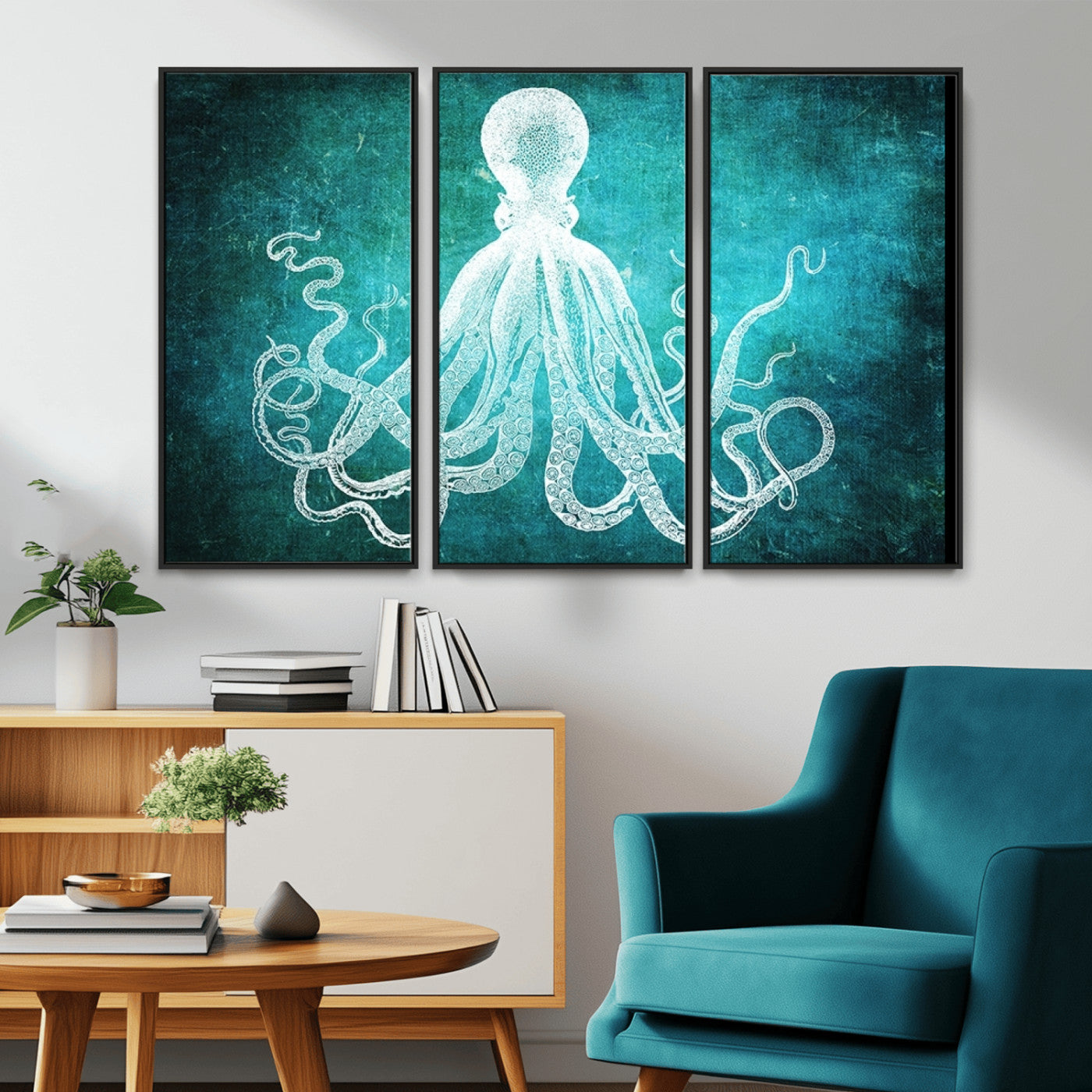 20773-MGV-CV-36X24-Green Octopus Abstract Wall Art Canvas Print