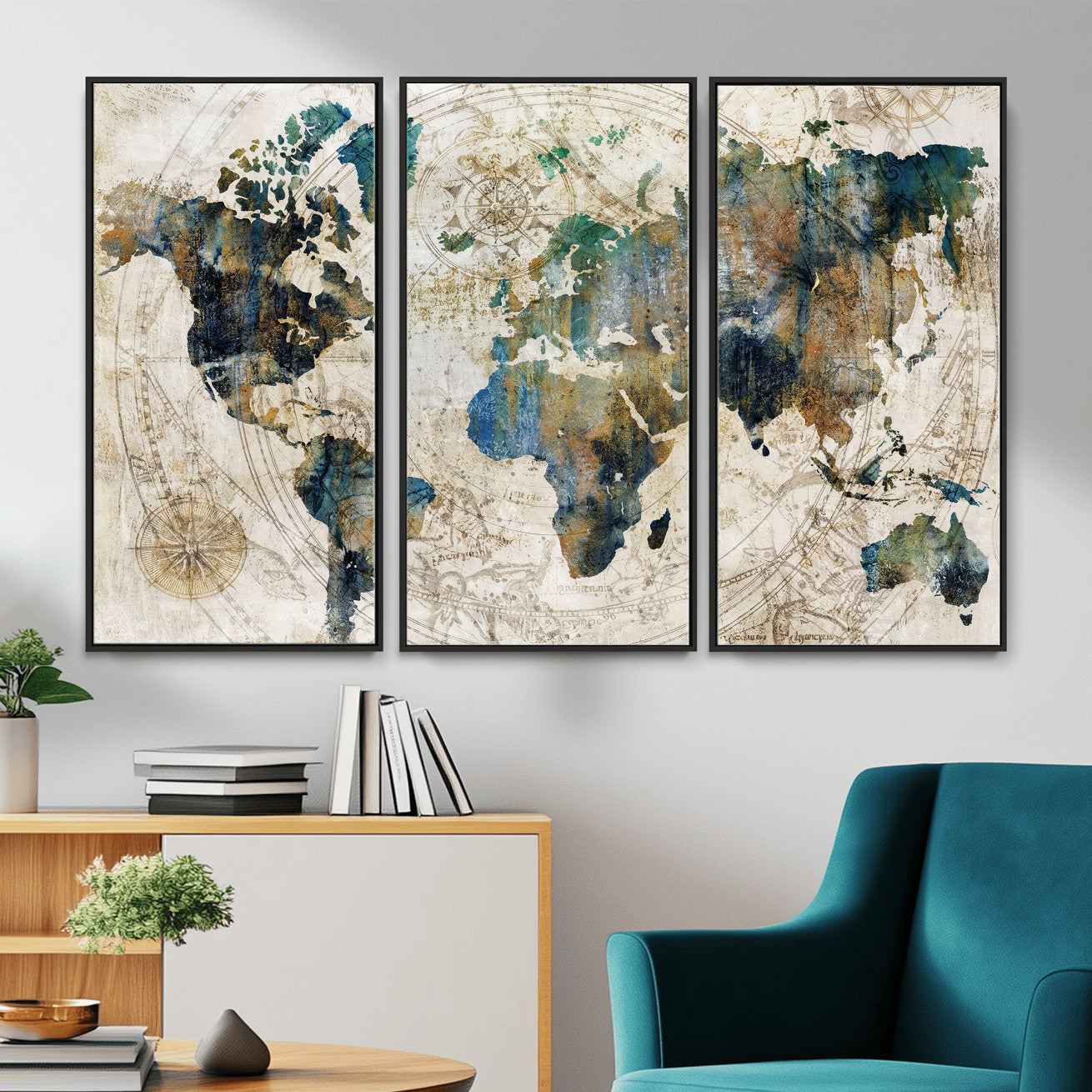 36972-MGV-CV-36X24 - Grunge Abstract World Map Art Print Canvas Print for Office Decor