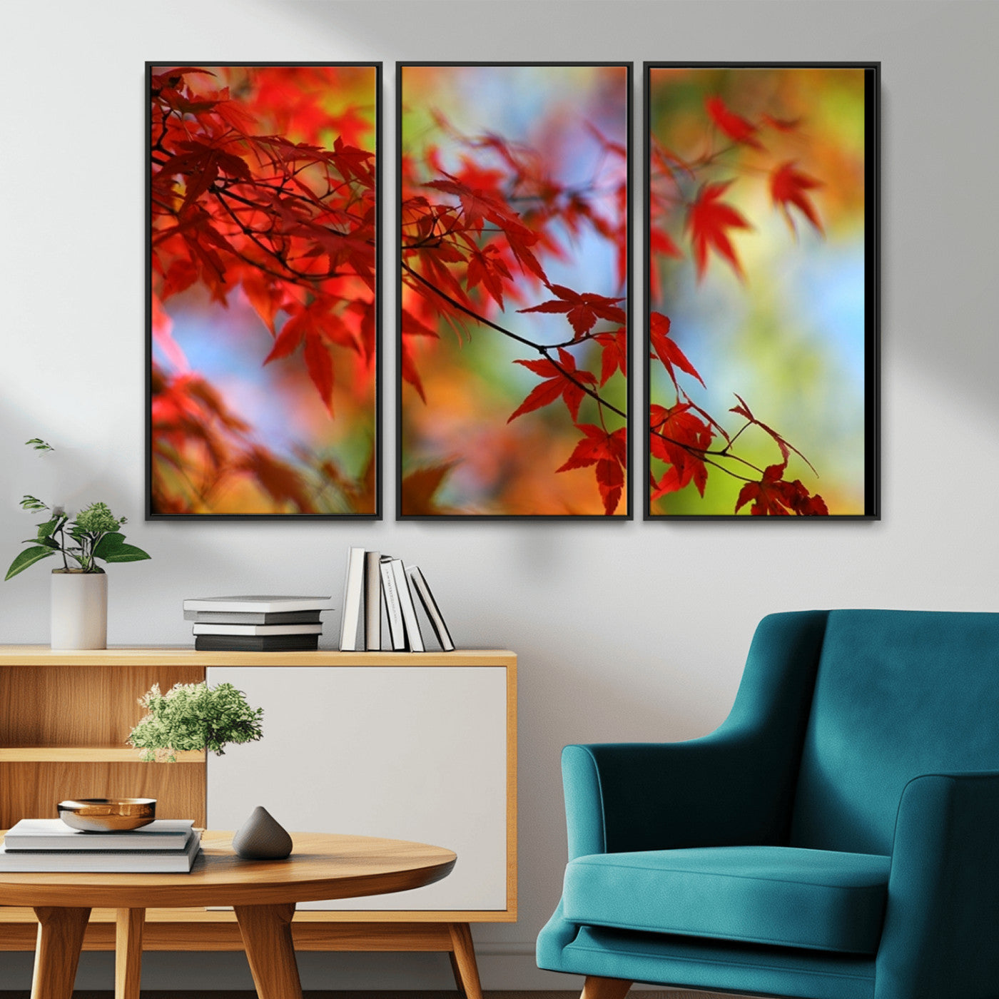 -Red Leaves Autumn Forest Wall Art Canvas, Red Leaves Autumn Forest Canvas Print