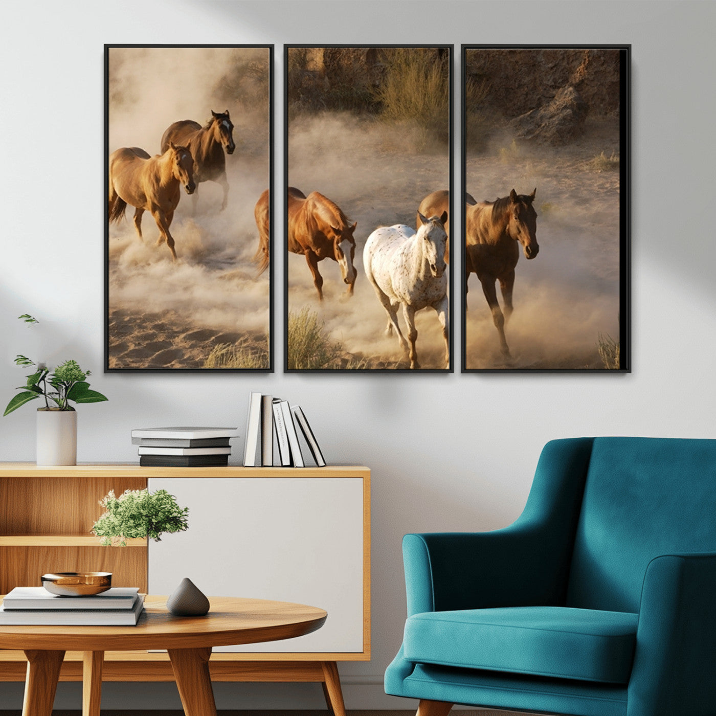 -Large Wall Art 5 Horses Running on Sand Canvas Print