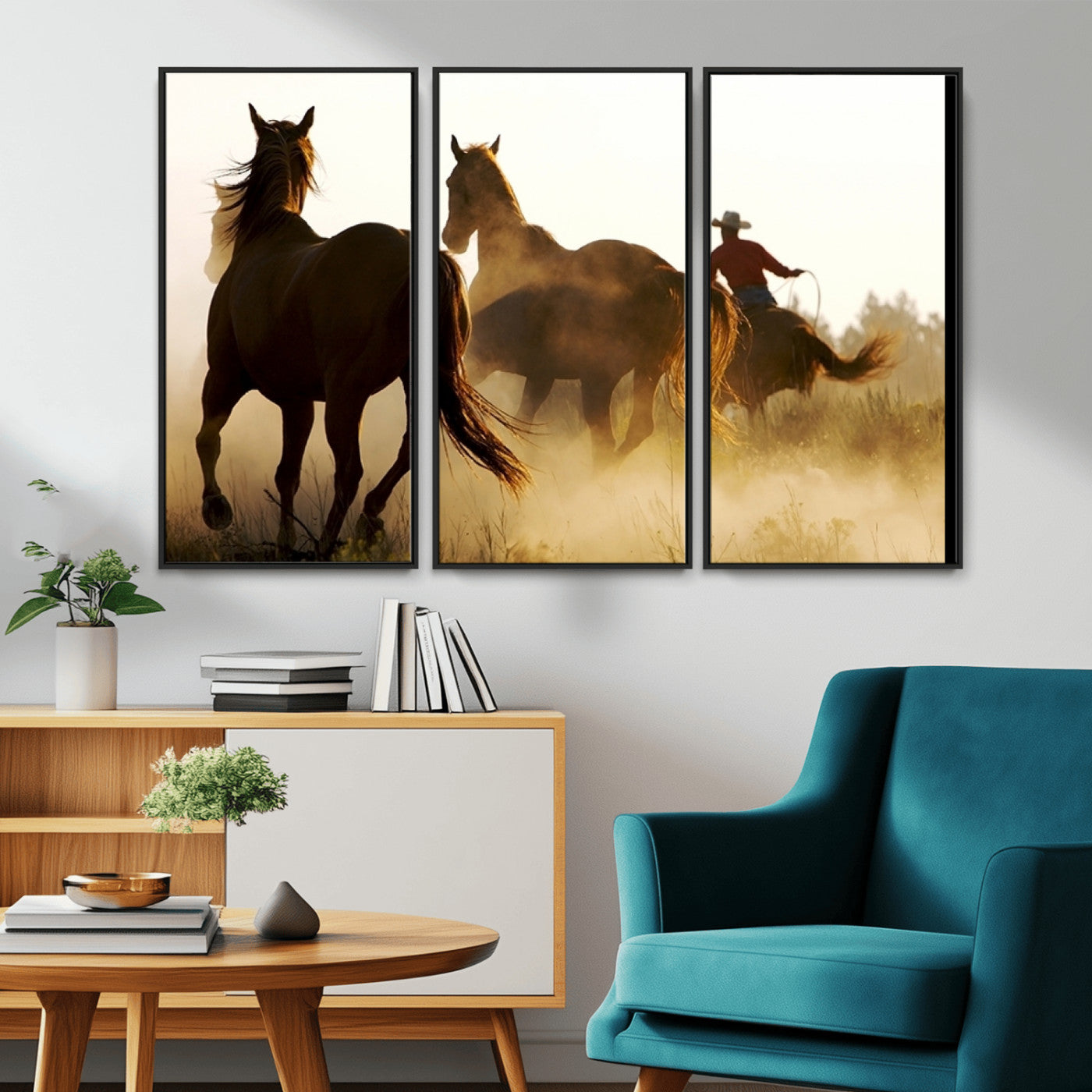 -Horses and Cowboys Wall Art Canvas Print